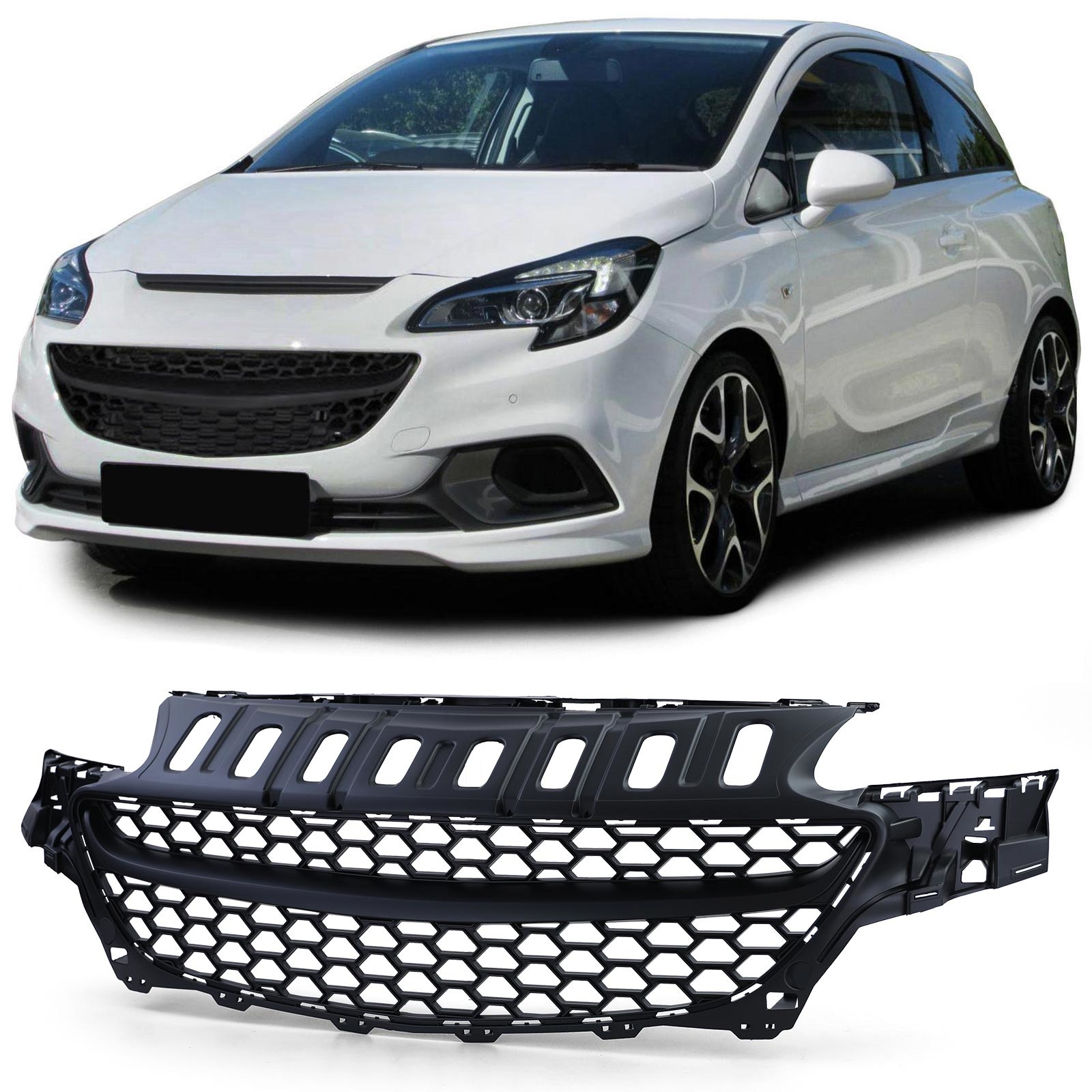 Autogrille - Opel Corsa E 2014 - Zwart - Badgeloos, sportieve look