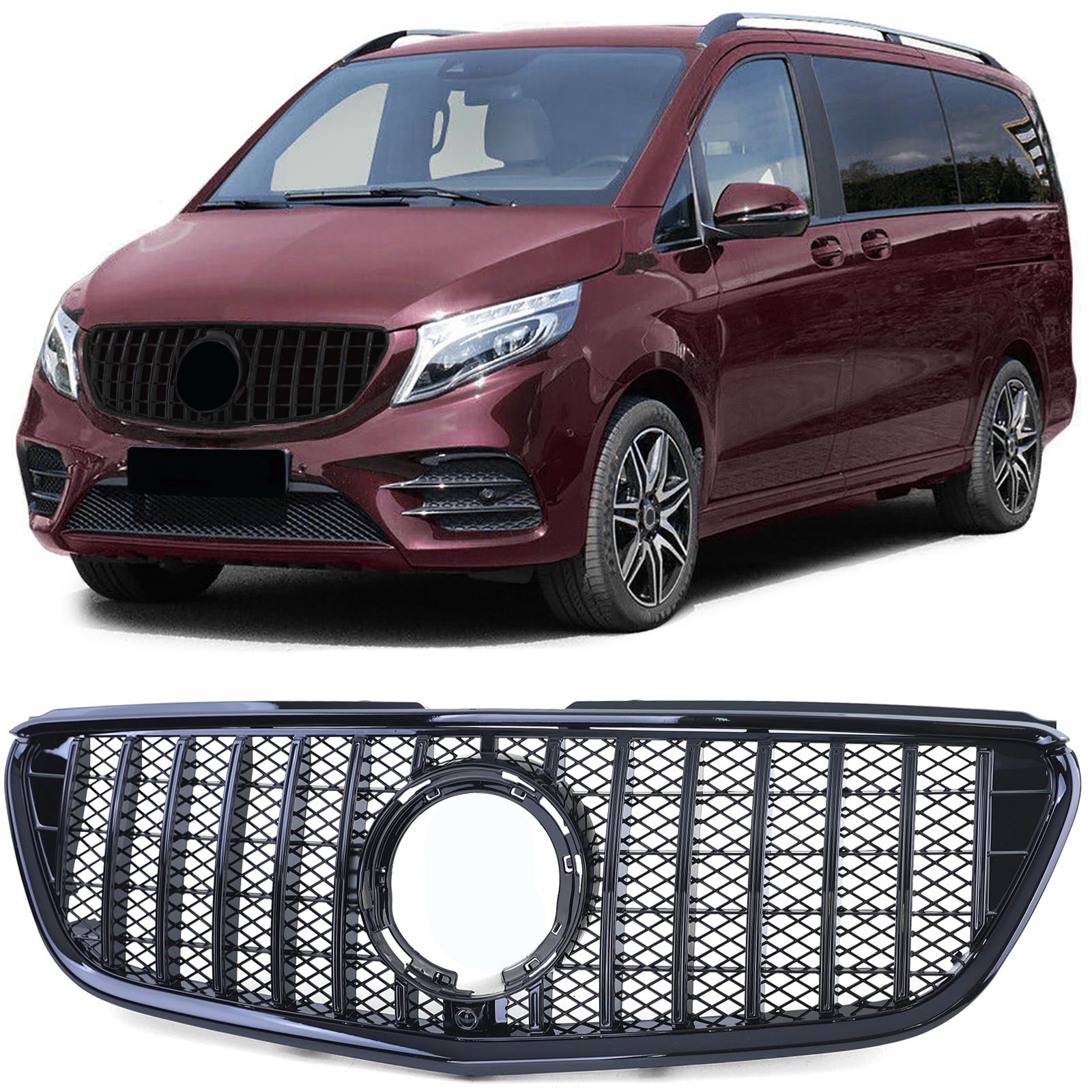 Sportgrille geschikt voor Mercedes V Klasse Vito W447 W448 - zwarte glans - GT-sporten