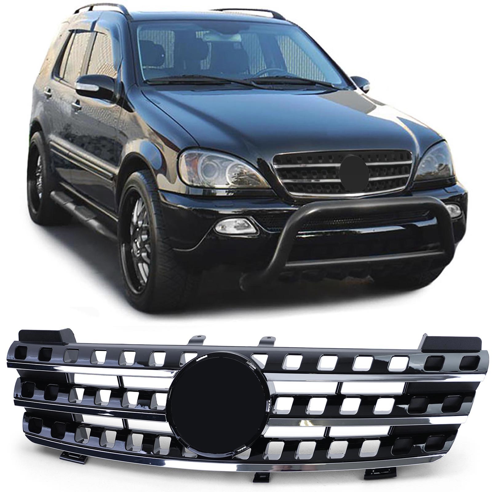 Autogrille - Mercedes M Klasse ML W164 05-08 - Zwart Hoogglans - Chroom Rand
