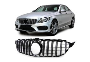 Autogrille - geschikt voor Mercedes C klasse W205 S205 13-18 - Sport rooster - Glans zwart/chroom - Passend voor