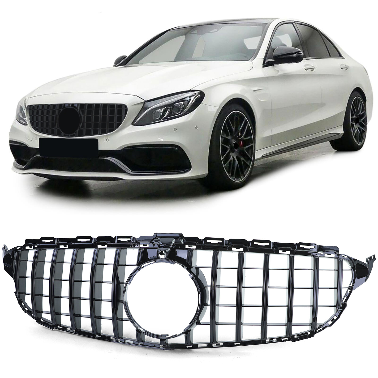 Autogrille - Mercedes C-klasse W205 S205 14-18 - Zwarte glans - Sport optiek