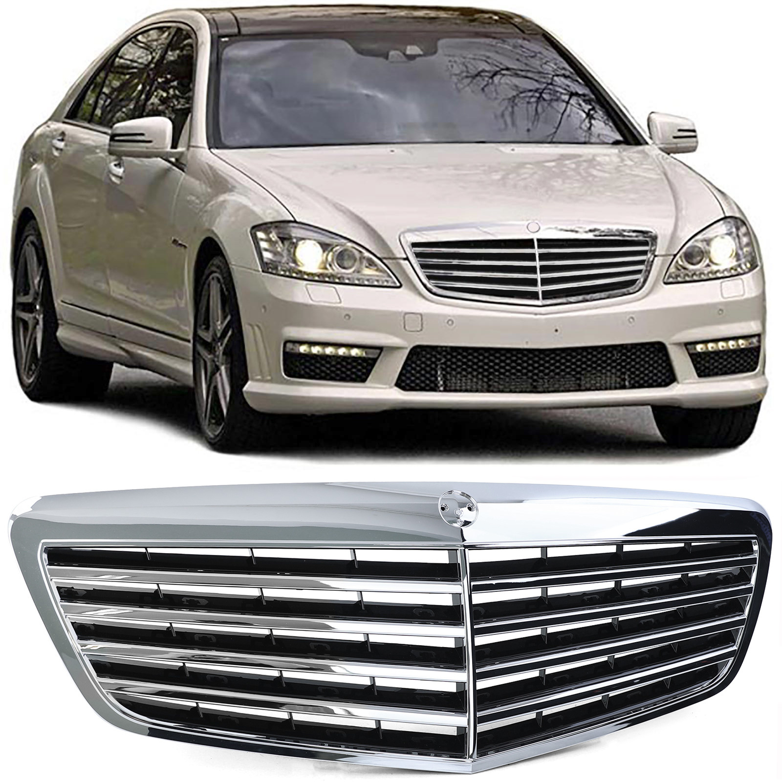 Autogrille geschikt voor Mercedes S Klasse W221 Facelift 09-13 - Chroom - Sport rooster