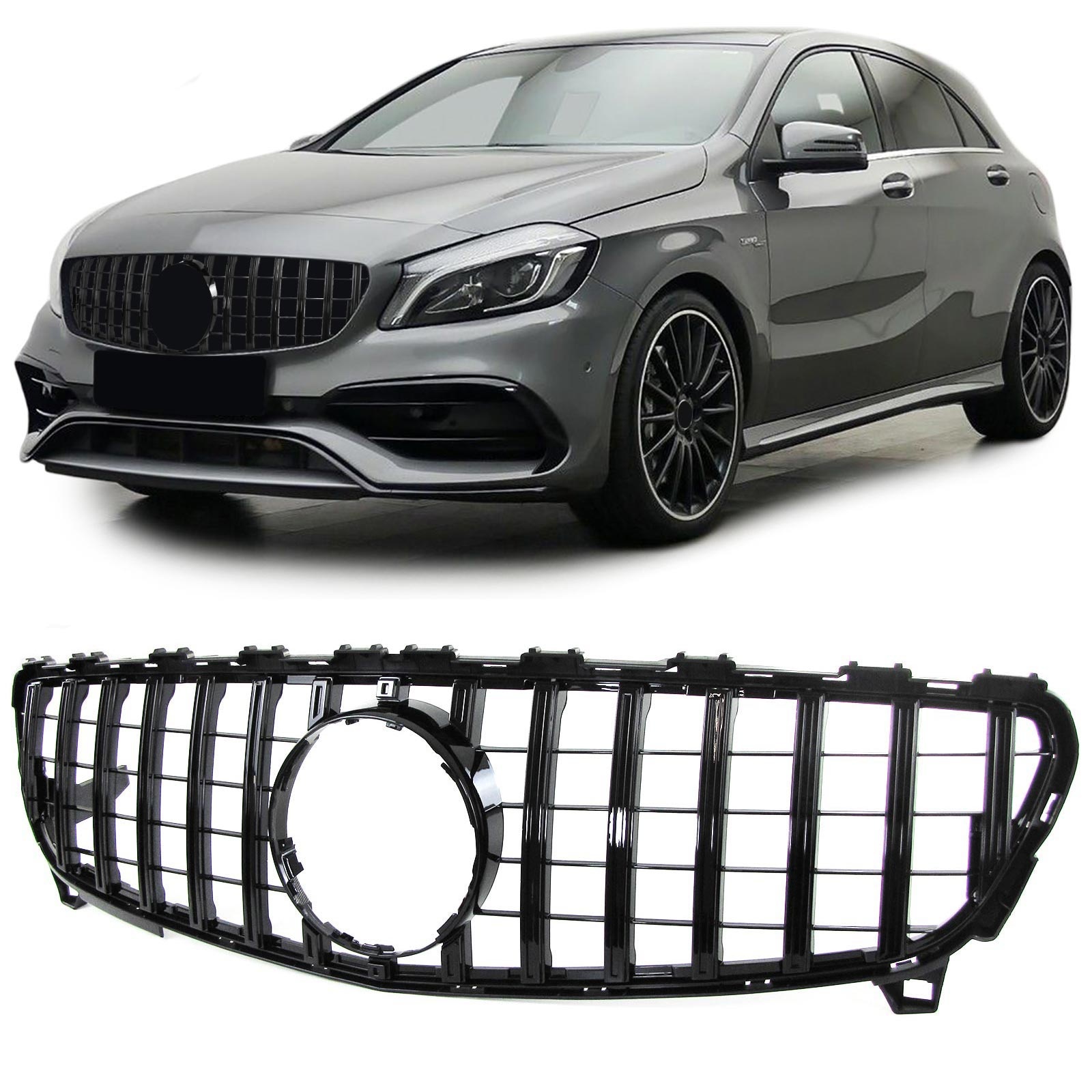 Autogrille - Mercedes A-klasse W176 - Sportrooster - Glanzend Zwart