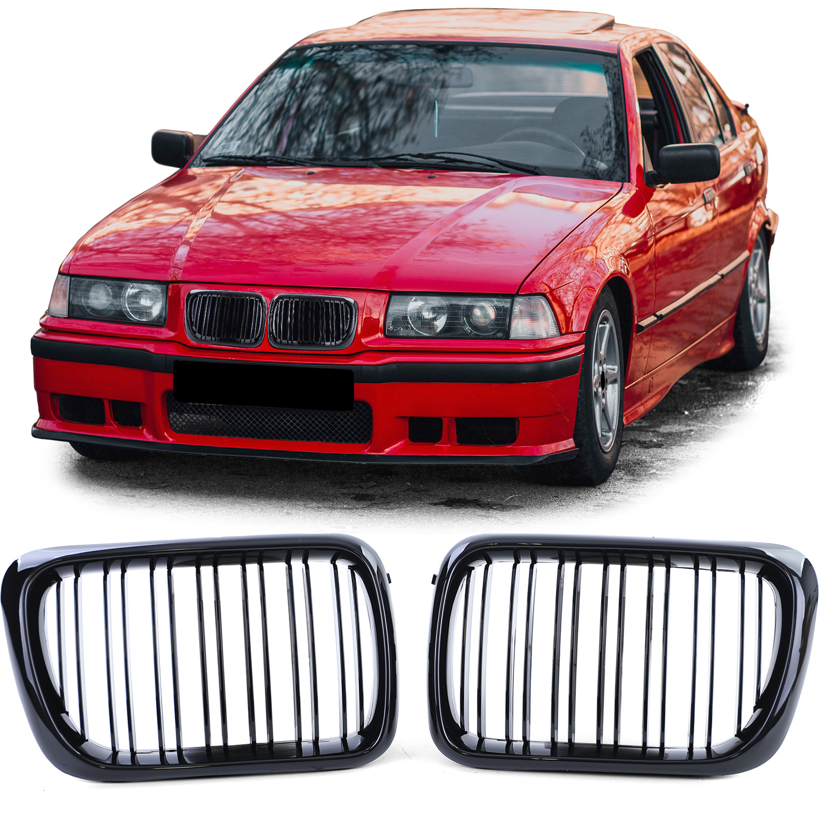 Radiateurgrille geschikt voor BMW 3 Serie E36 96-99 - Sportieve look - Glans Zwart