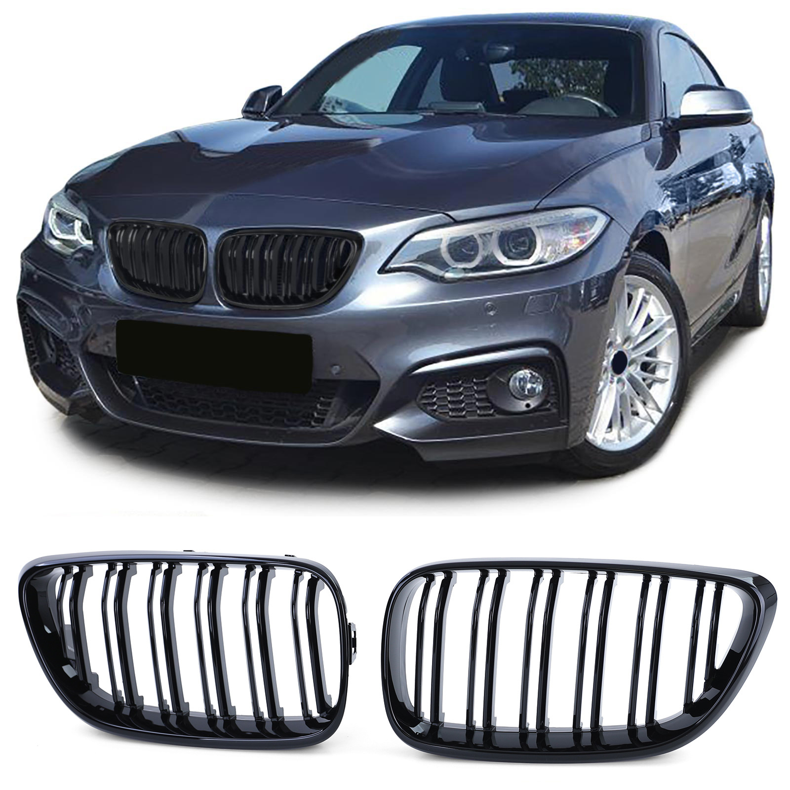 Sportgrille - BMW 2 Serie F22 F23 14-16 - Dubbele stang - Zwart glans