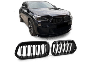 Sportgrille - BMW X2 F39 - dubbele stang - zwart glans