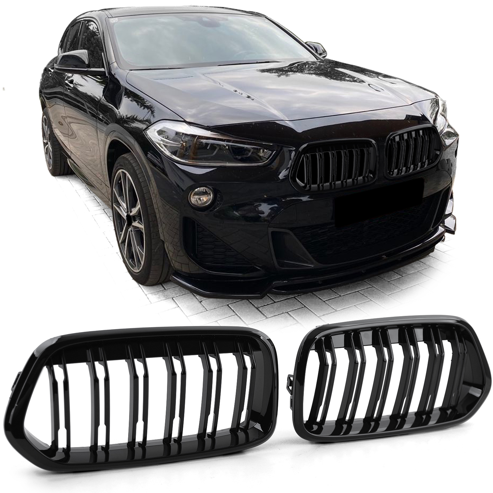 Sportgrille geschikt voor BMW X2 F39 - dubbele stang - zwart glans