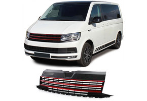 Autogrille - VW T6 Bus Transporter 15-19 - Badgeloos - Rode strepen