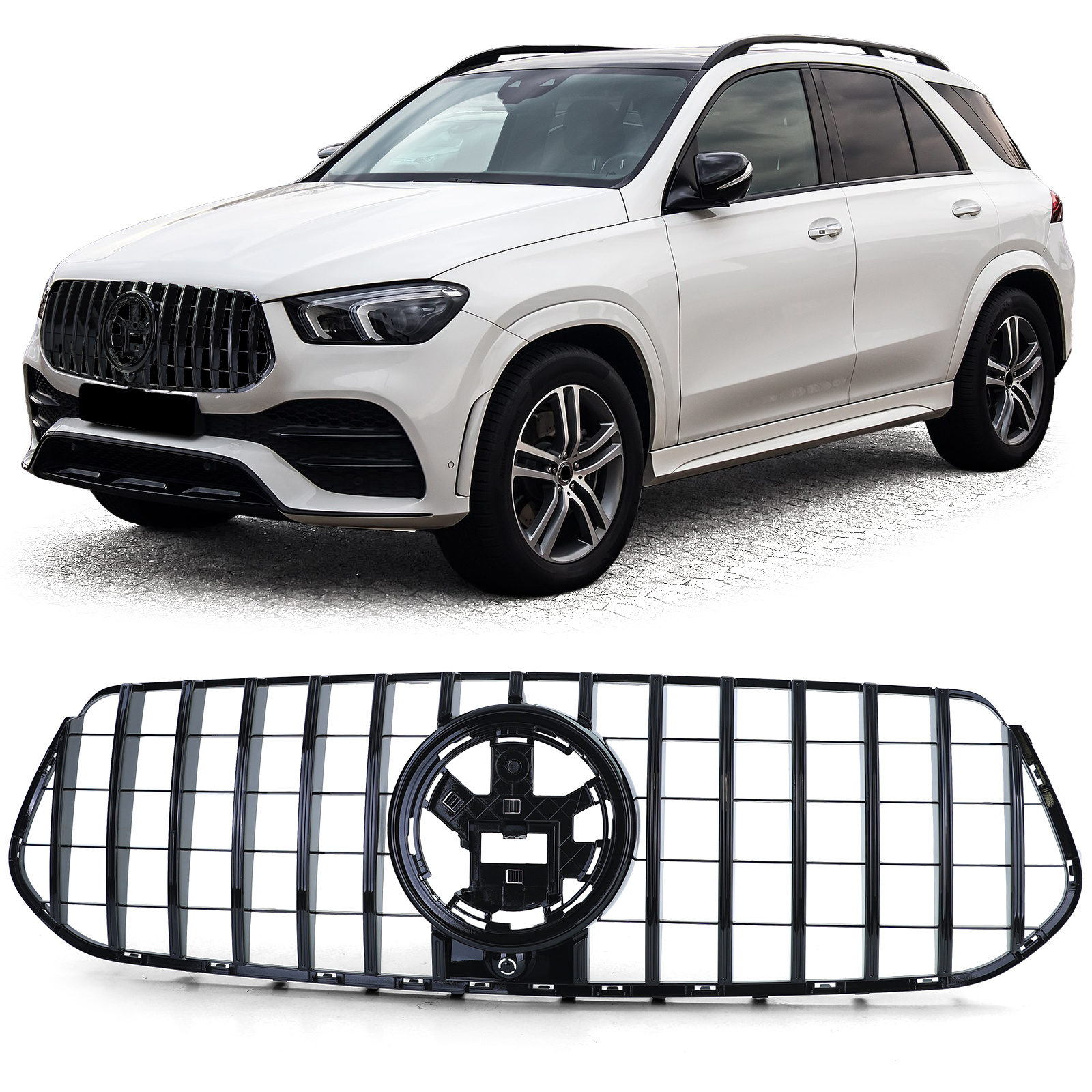 Sportradiateurrooster - Mercedes GLE SUV V167 18+ - Zwarte glans - inclusief frontcamera