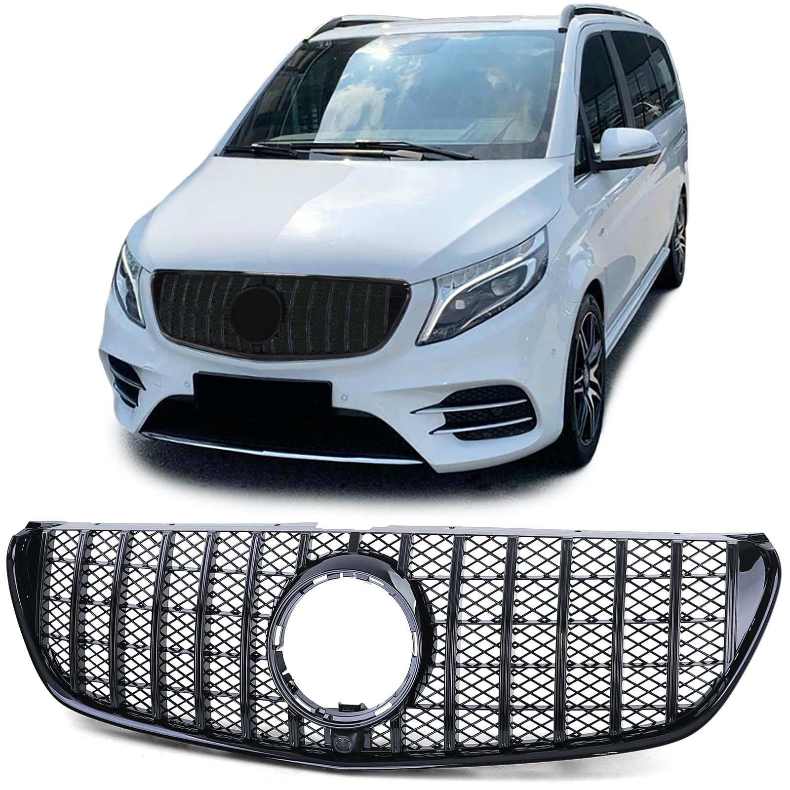Autogrille - Mercedes V Klasse W447 pre-facelift - Sport optiek - Zwart glans
