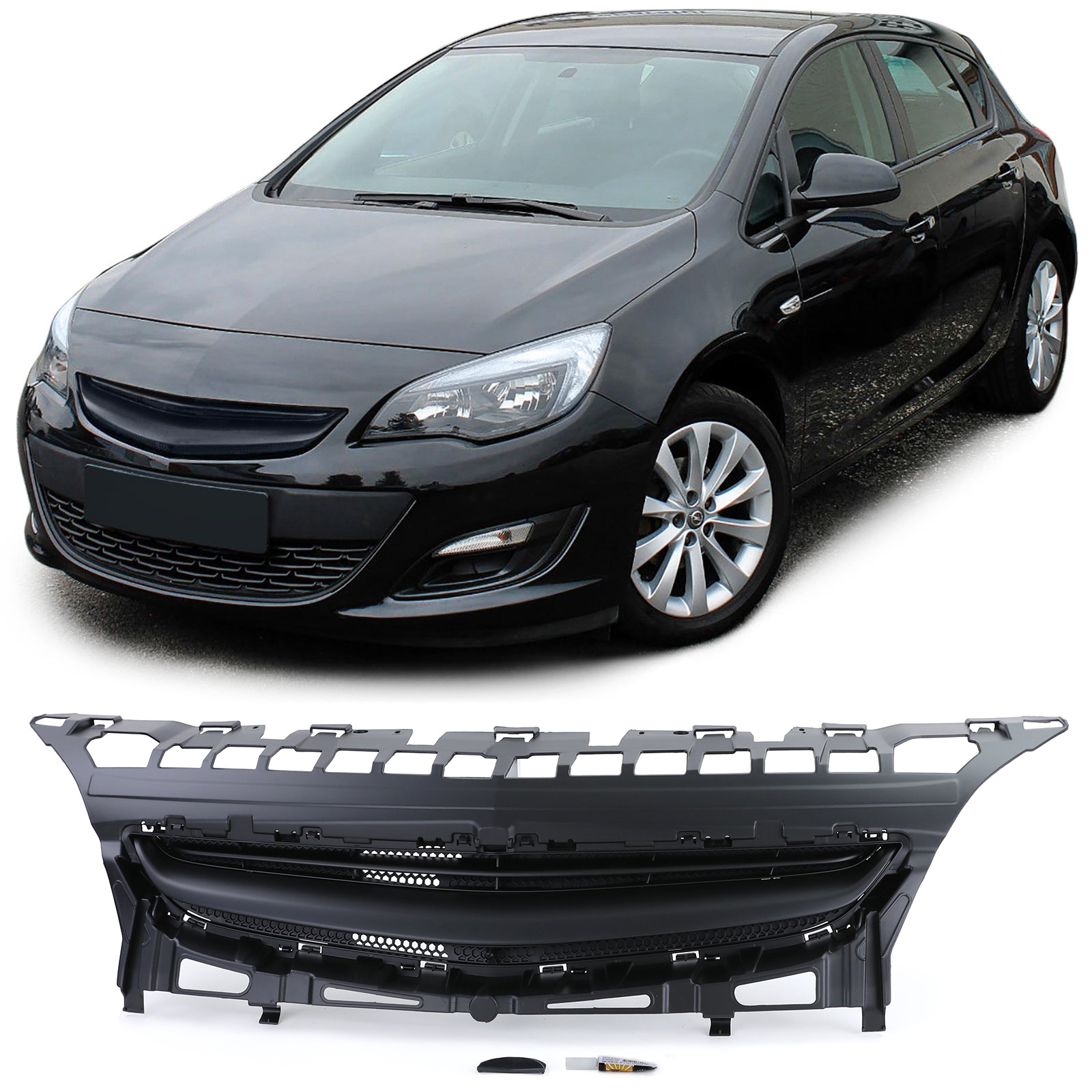 Autogrille - Opel Astra J 12-15 - Badgeloos - Zwart
