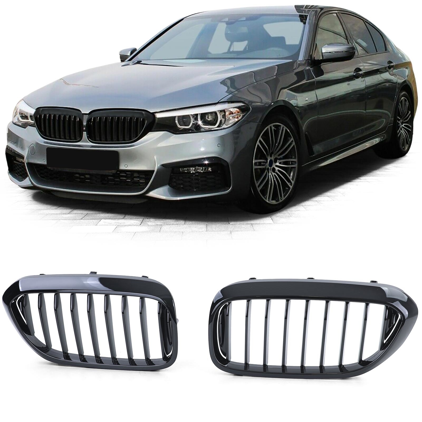 Autogrille - BMW 5 Serie G30 G31 G32 17-20 - Sport rooster - Glans zwart