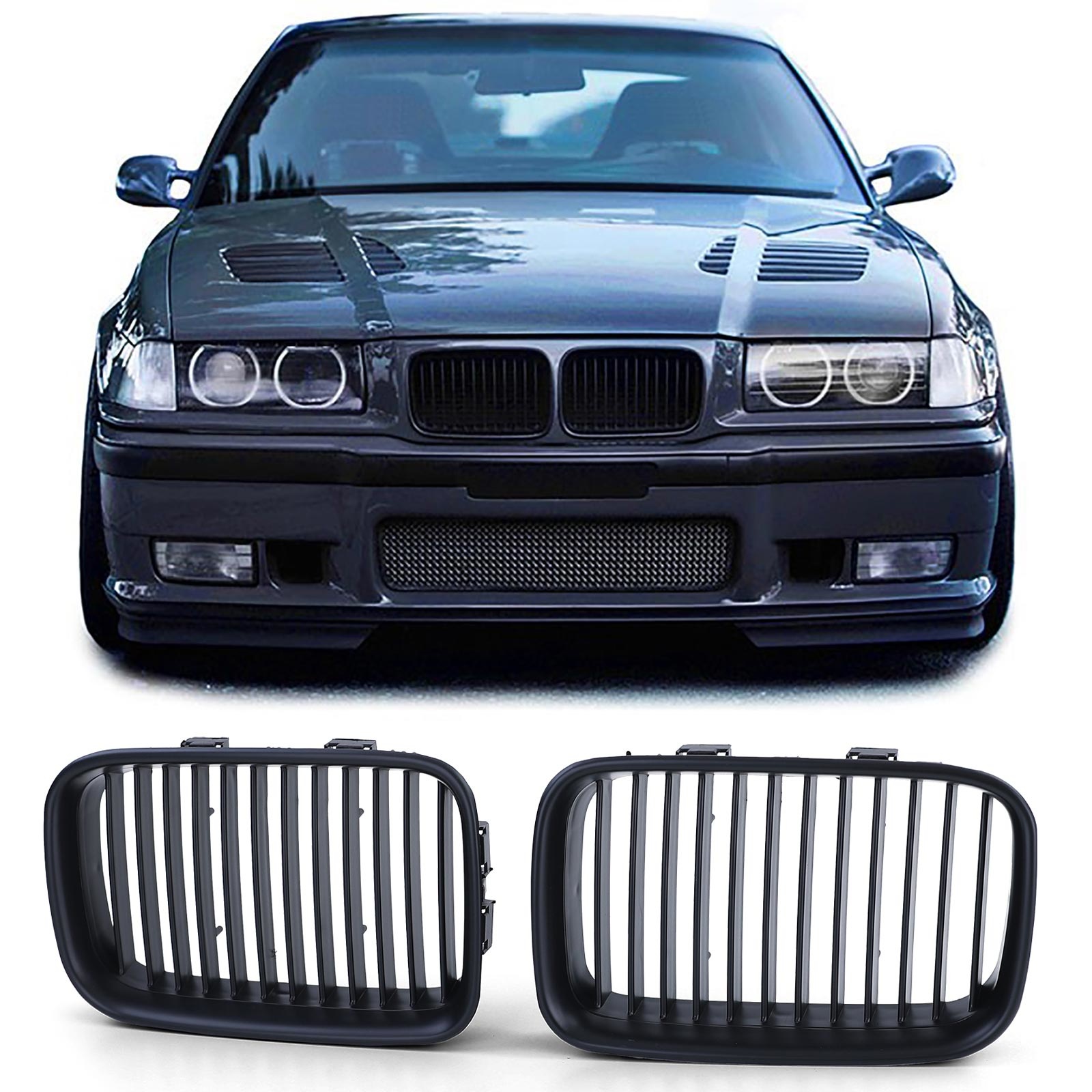 Autogrille geschikt voor BMW 3 Serie E36 pre-facelift 91-96 - Sport rooster - Zwart mat