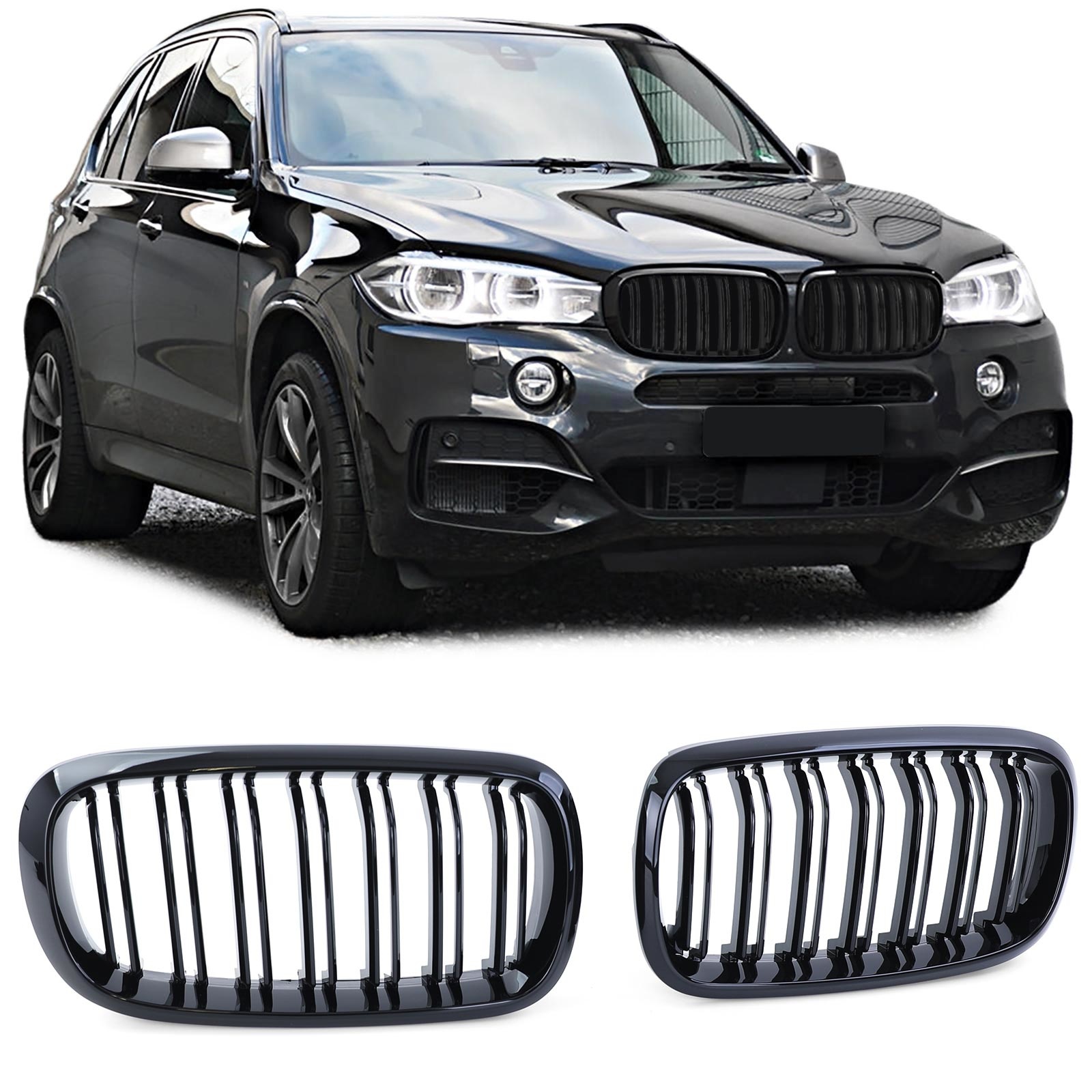 Sport Grill geschikt voor BMW X5 F15 X6 F16 - Dubbele stang - Zwarte glans