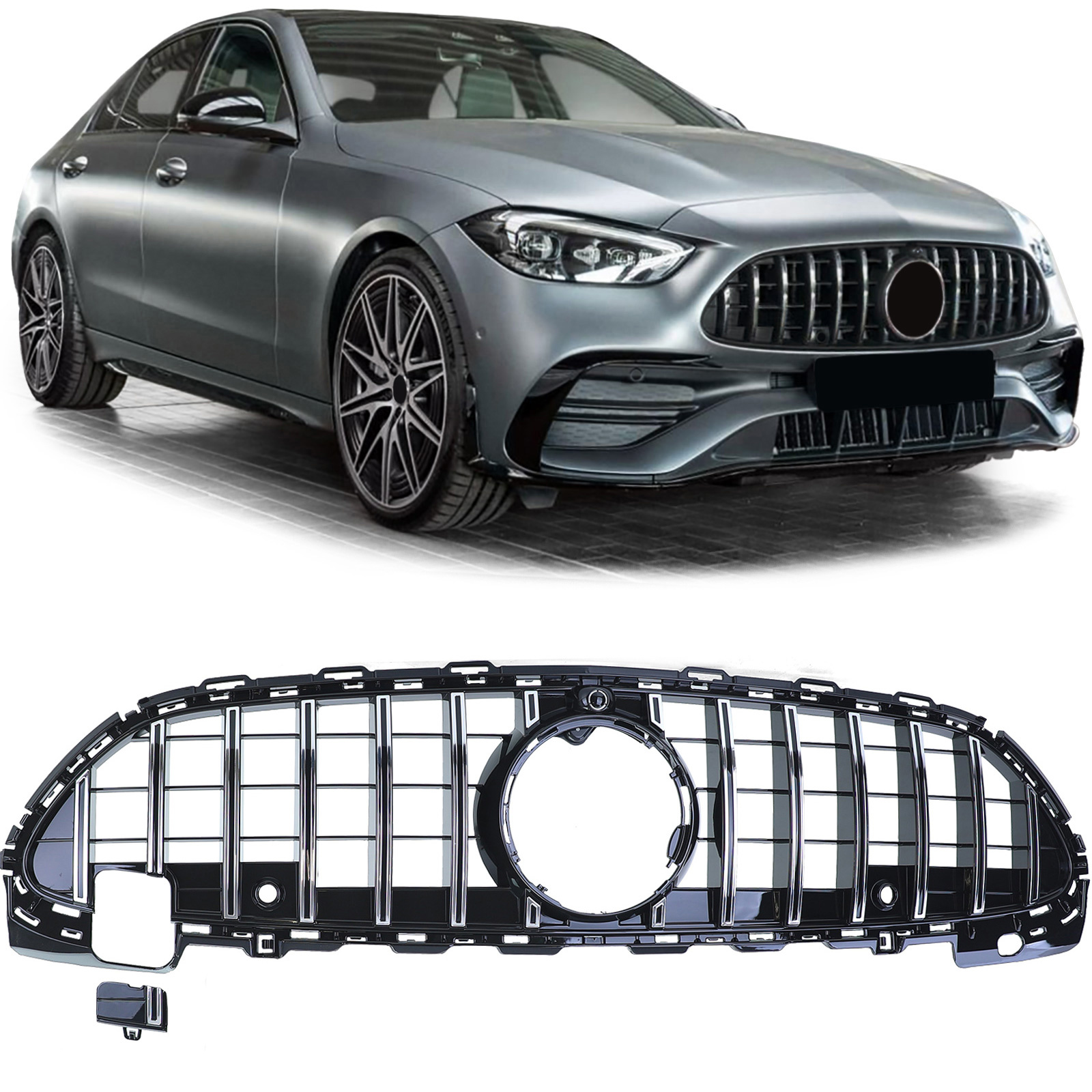 Autogrille geschikt voor Mercedes C-klasse W206 S206 - Sport optiek - Zwart chroom