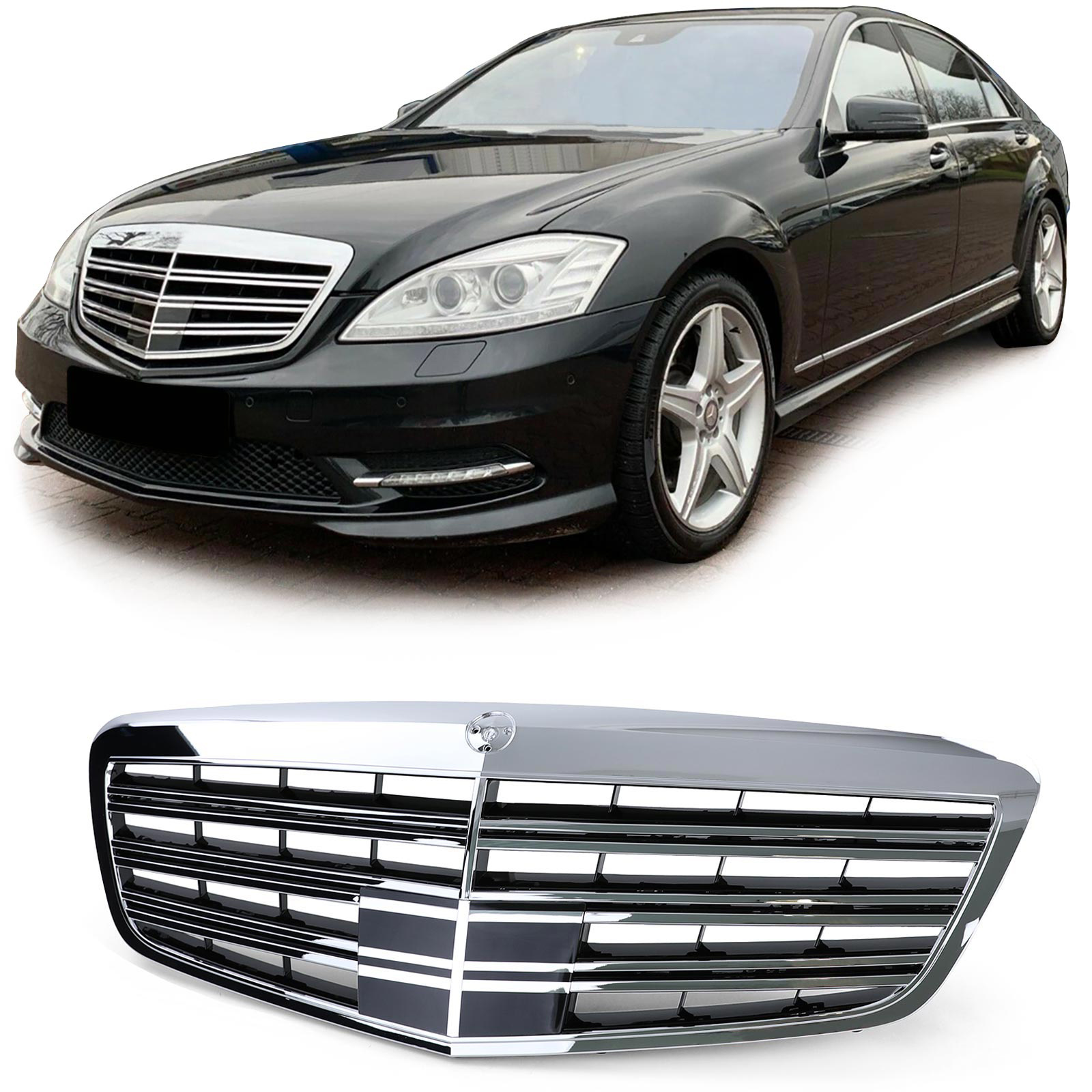 Sport Grill - Mercedes S klasse W221 zonder Distronic - Chroom - Hoge kwaliteit
