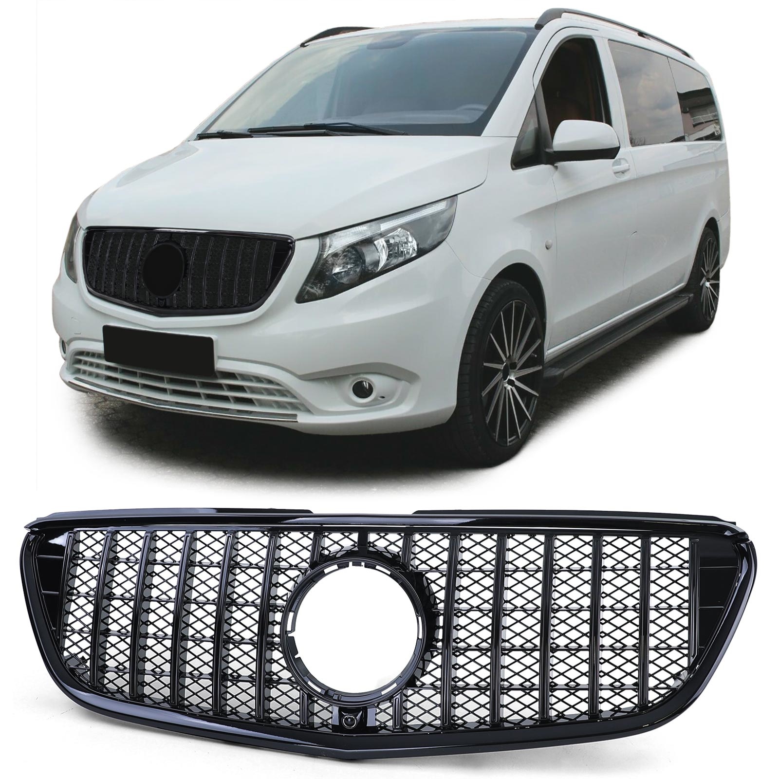 Autogrille geschikt voor Mercedes Vito W447 14-19 - Zwart glanzend - Sportieve uitstraling