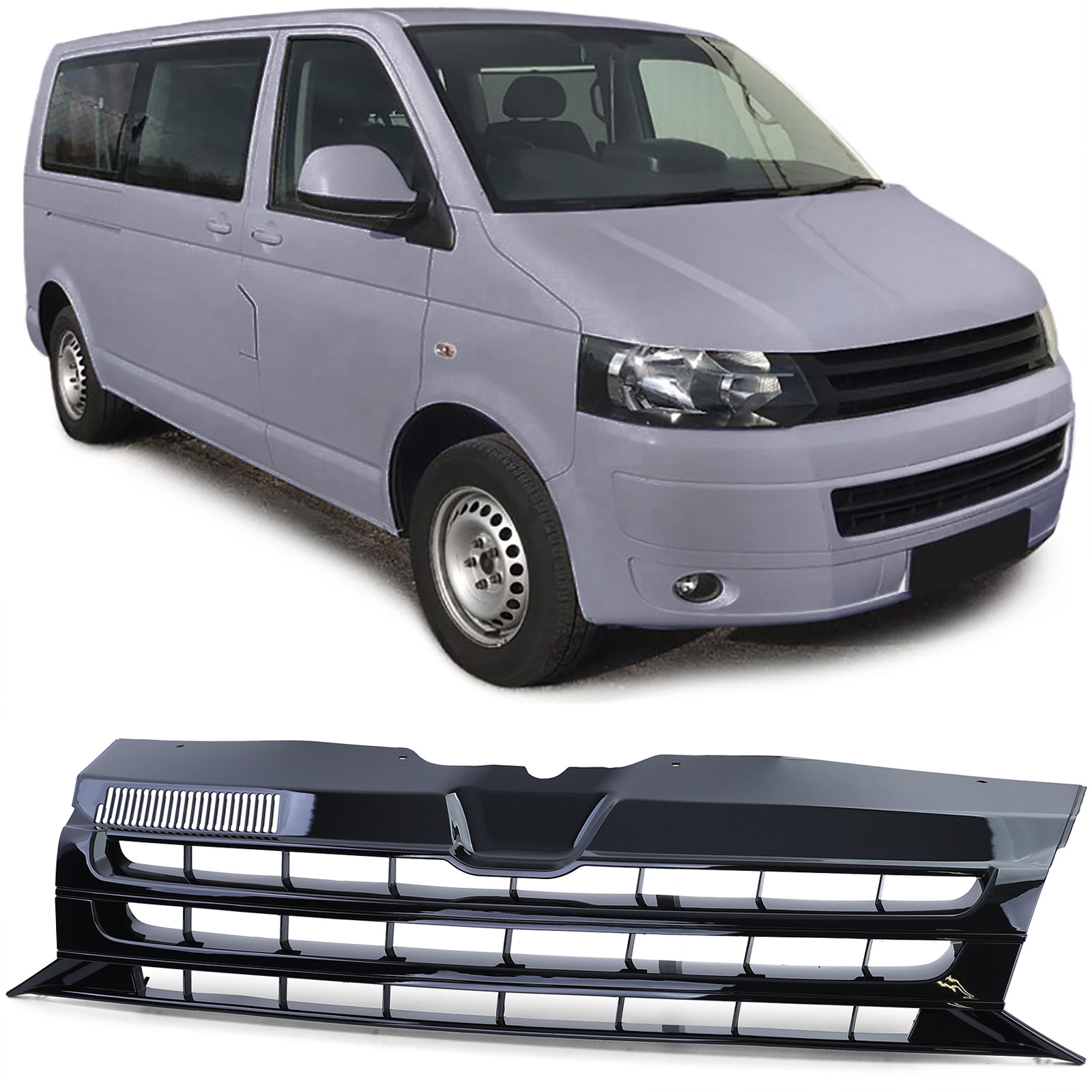 Autogrille - VW Bus T5 Facelift 09-15 - Glanzend Zwart - Badgeloos