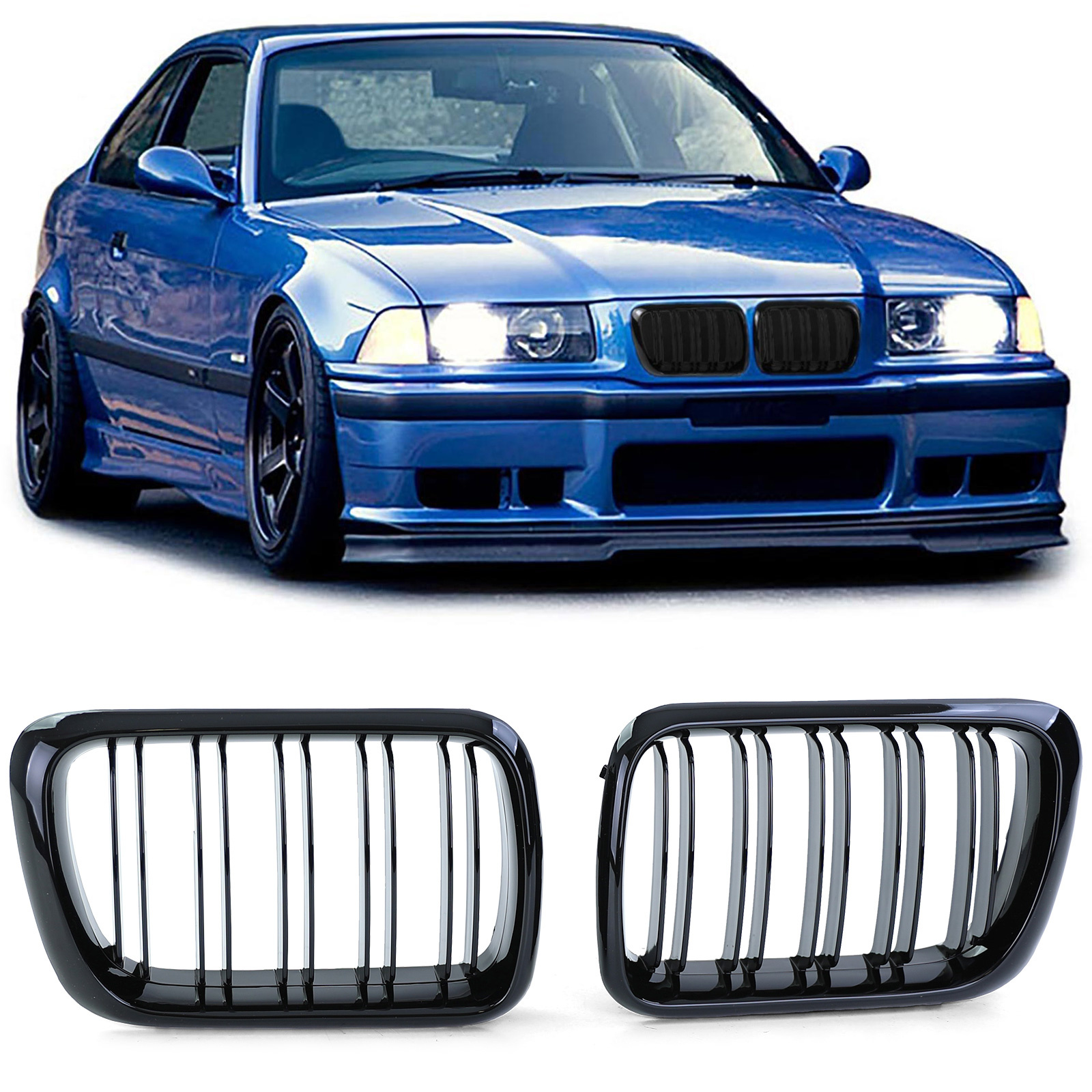 Sport Grill - BMW 3-serie E36 96-99 - Dubbele stang - Zwart glans