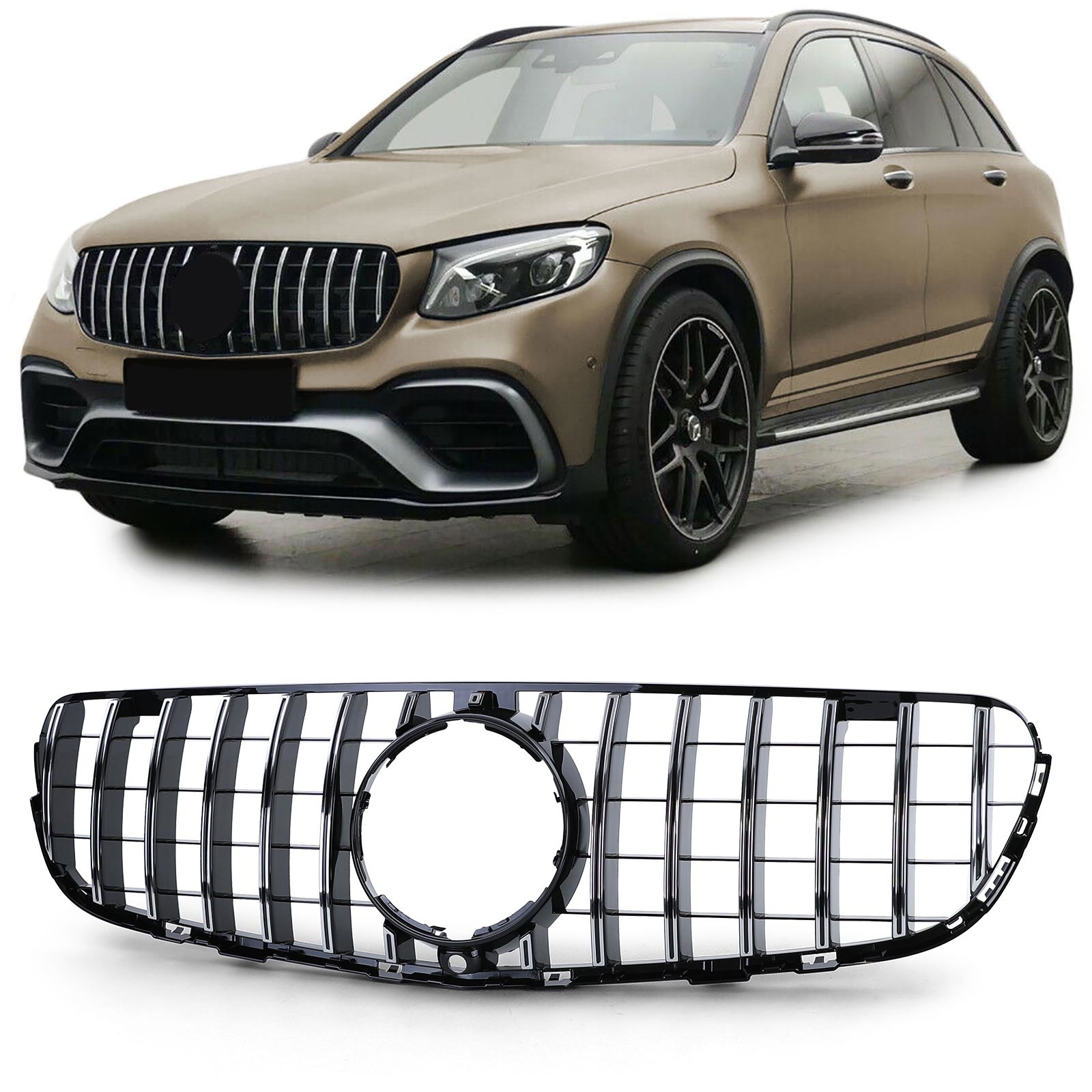 Autogrille - Mercedes GLC X253 vanaf 15 - Sport optiek - Glans Zwart/Chroom