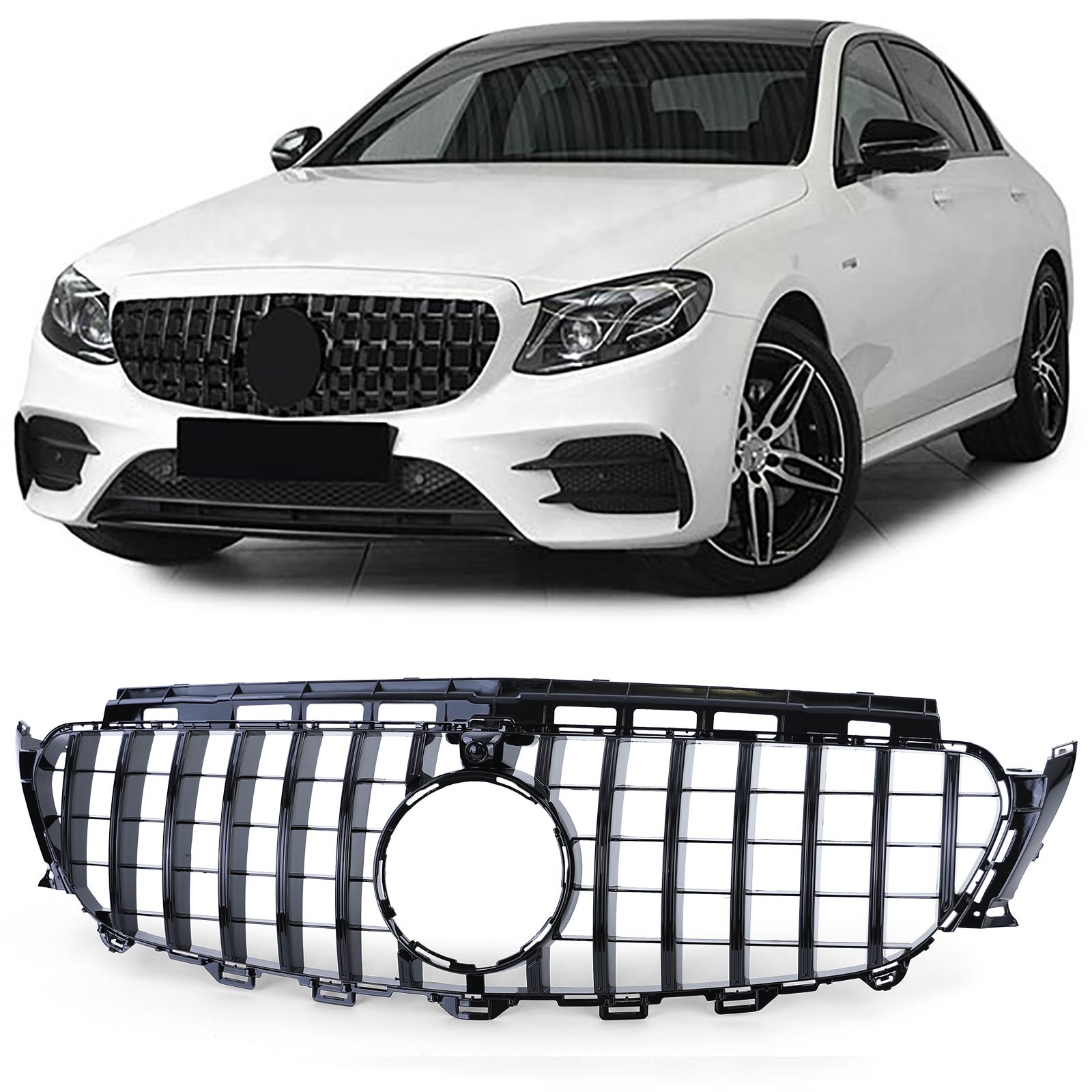Autogrille - Mercedes E-klasse W213 S213 16-20 - Sport optiek - ZWART GLANS