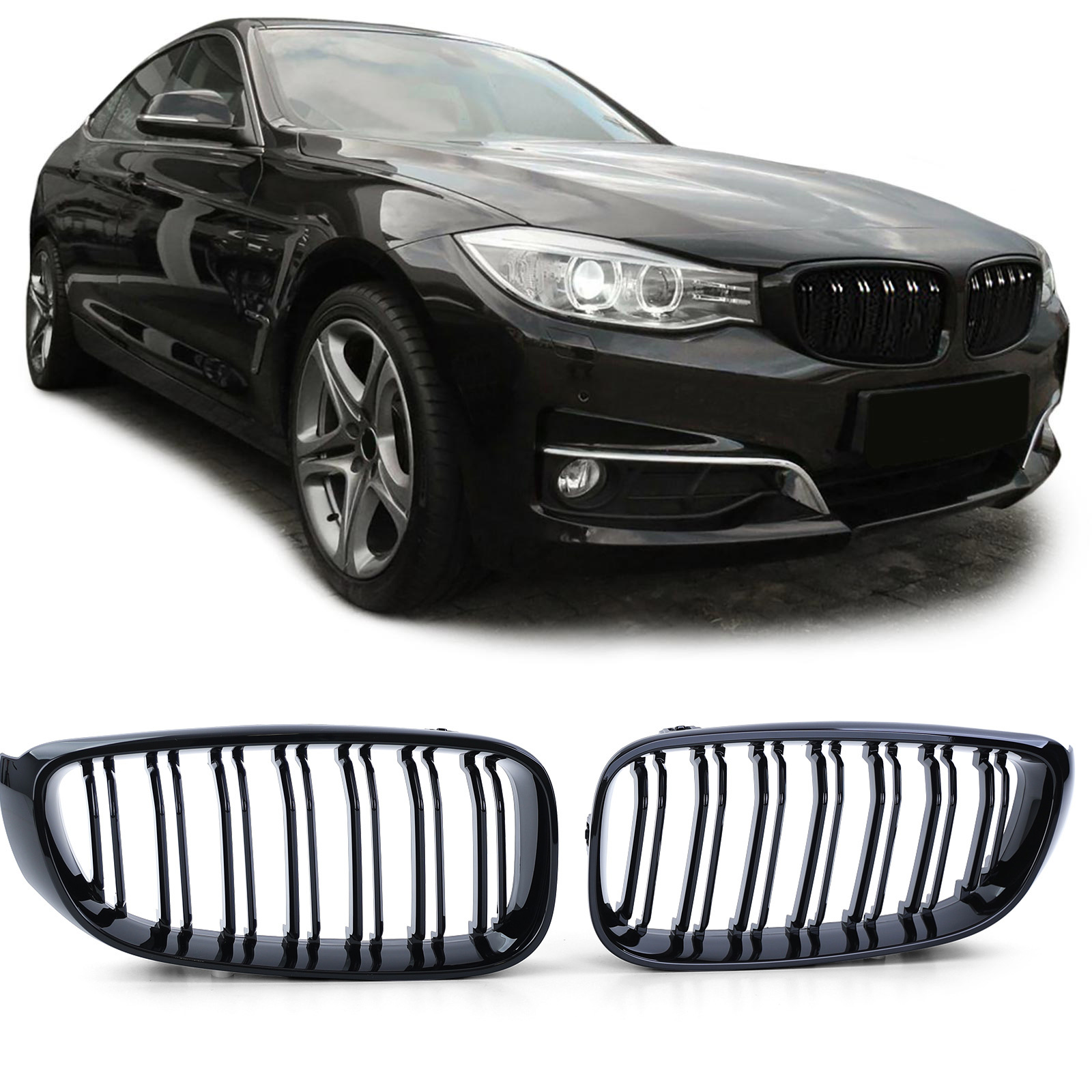 Sport grille - geschikt voor BMW 3 Serie GT F34 - dubbele stang - zwart glans