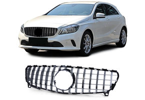 Autogrille geschikt voor Mercedes A-klasse W176 15-19 - Zwart Glans/Chroom - Sportieve look
