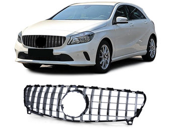 Autogrille - Mercedes A-klasse W176 15-19 - Zwart Glans/Chroom - Sportieve look