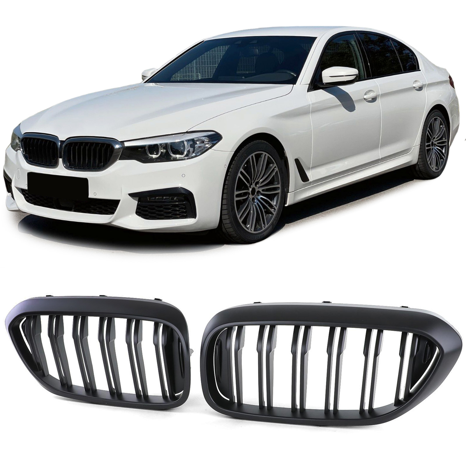 Autogrille - BMW 5er G30 G31 17-20 - Performance zwart mat - Dubbele spijl