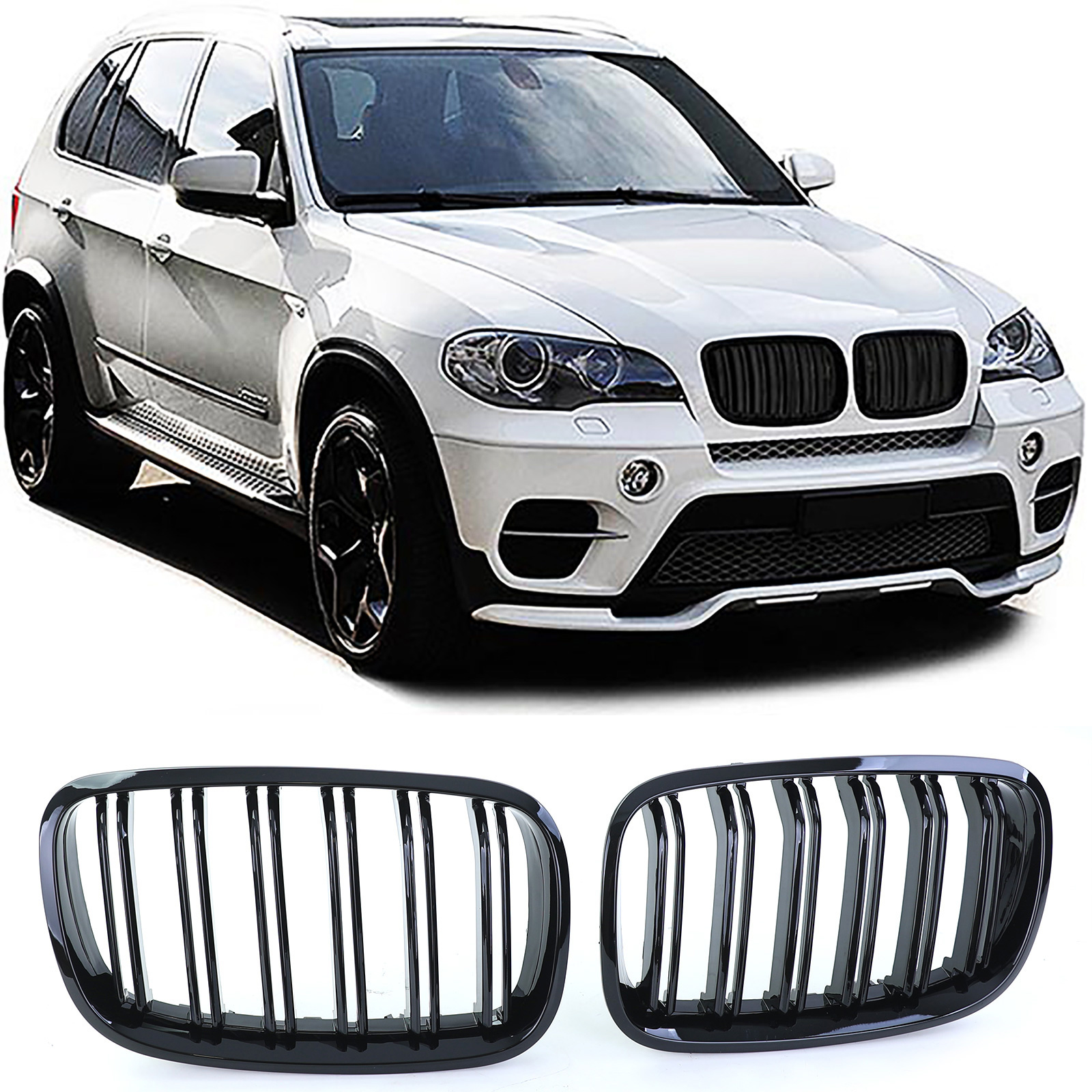 Sportgrill geschikt voor BMW X5 E70 X6 E71 - Dubbele stang - Zwart glans