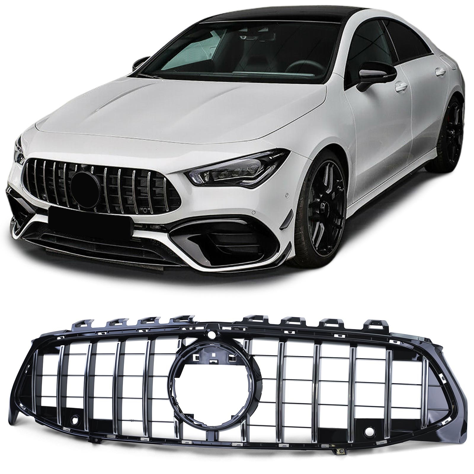 Autogrille geschikt voor Mercedes CLA C118 X118 - Zwart Glans/Chroom - Sport Optiek