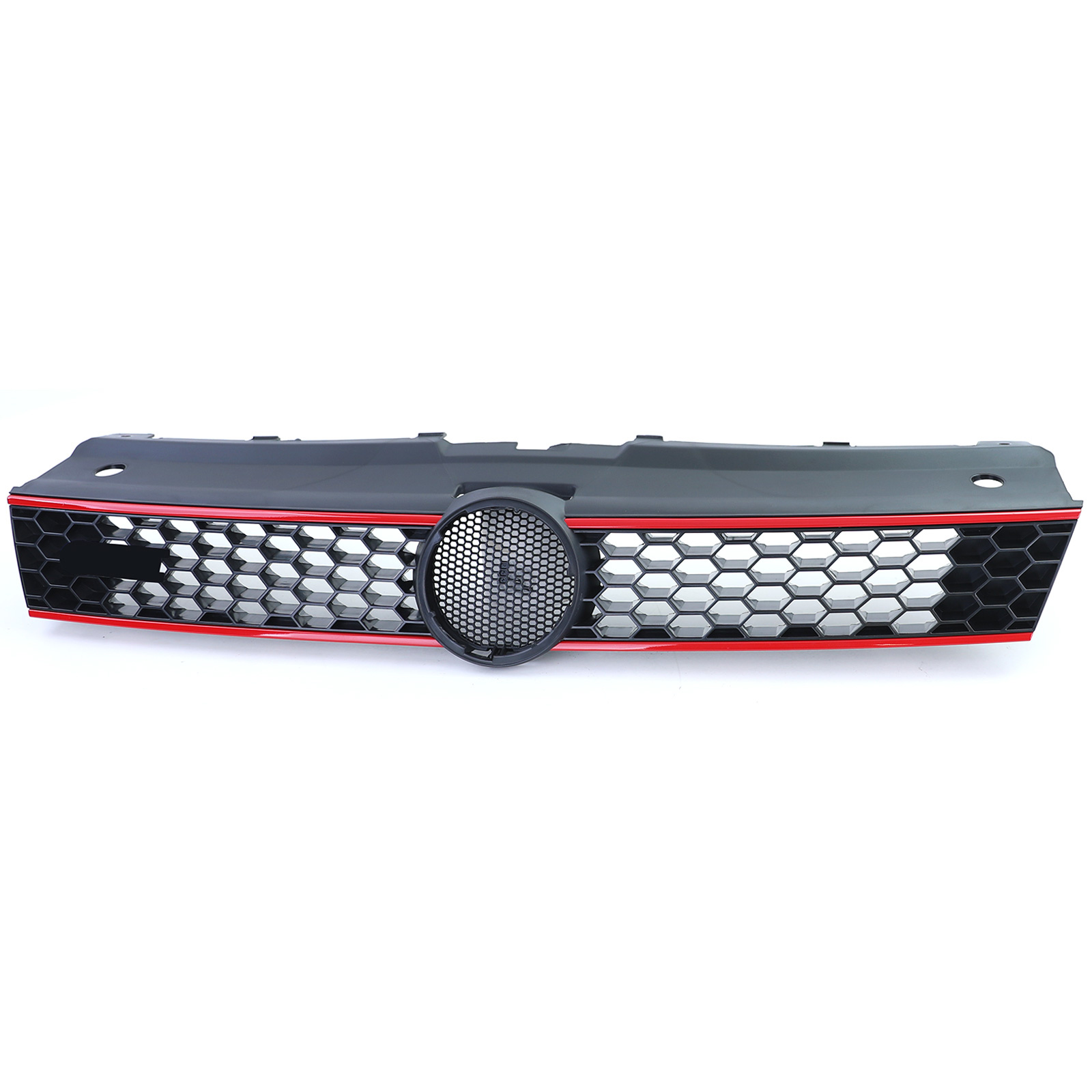 Autogrille - VW Polo 5 6R 6C 09-17 - sport optiek - zwart glans met rode sierstrepen -