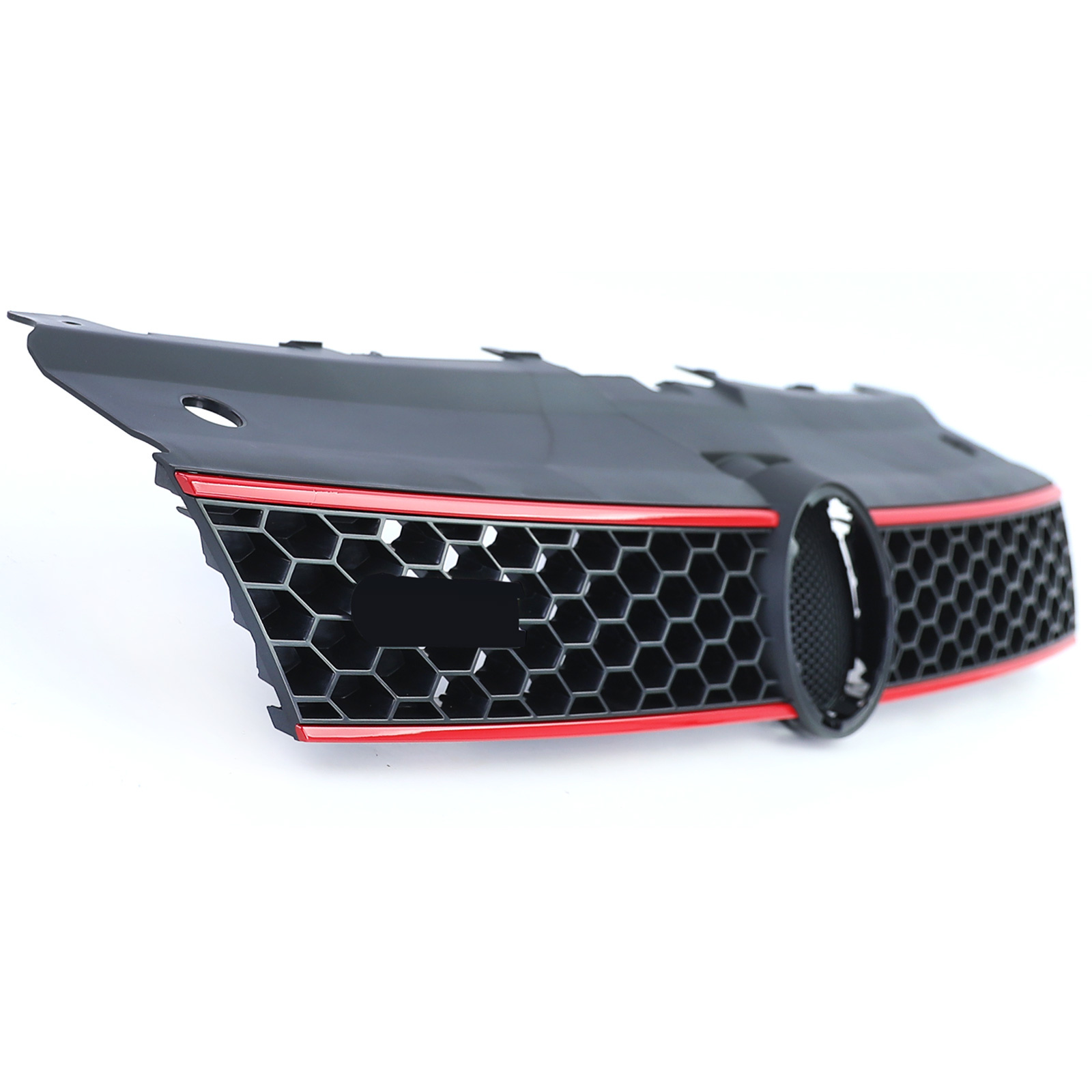 Autogrille - VW Polo 5 6R 6C 09-17 - sport optiek - zwart glans met rode sierstrepen -