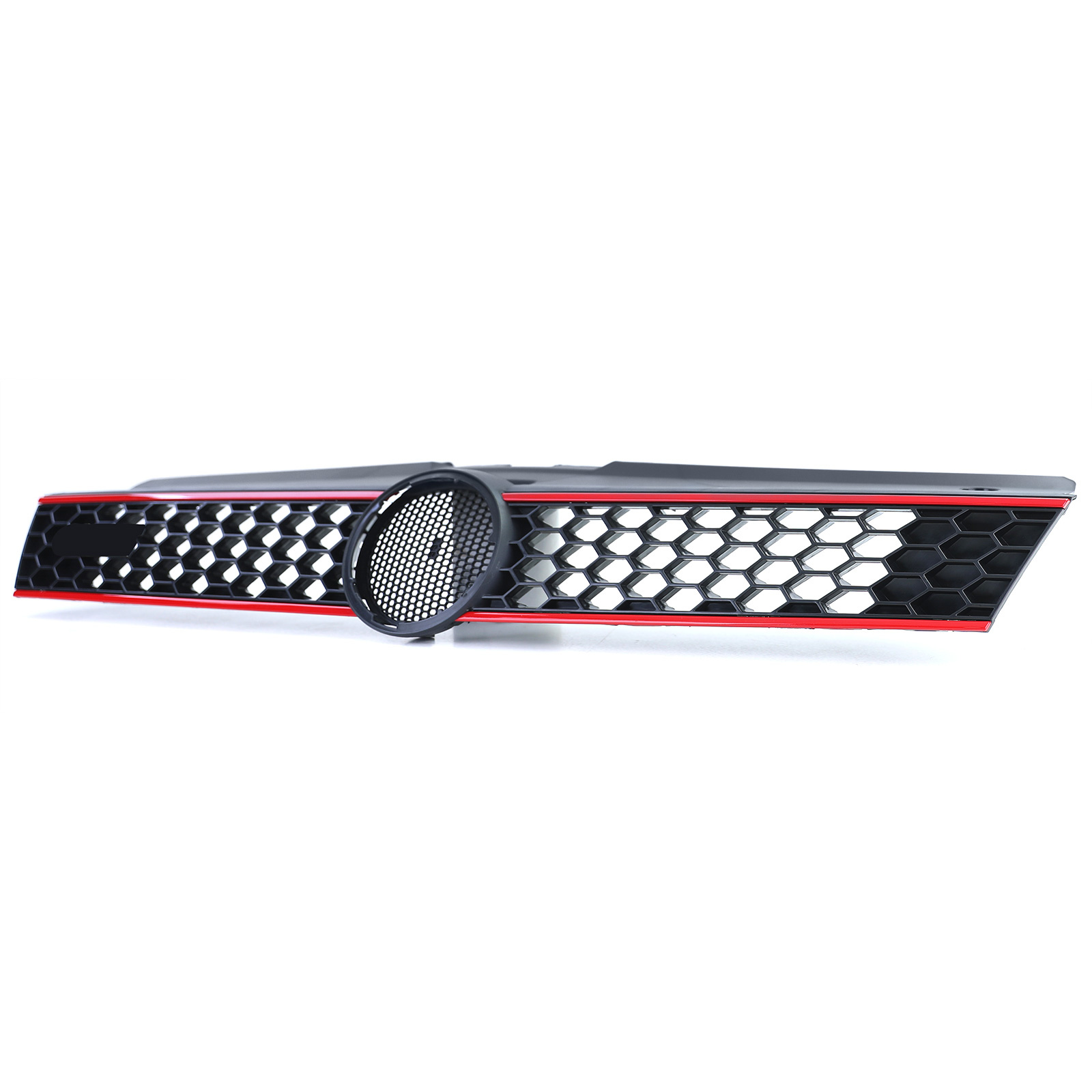 Autogrille - VW Polo 5 6R 6C 09-17 - sport optiek - zwart glans met rode sierstrepen -