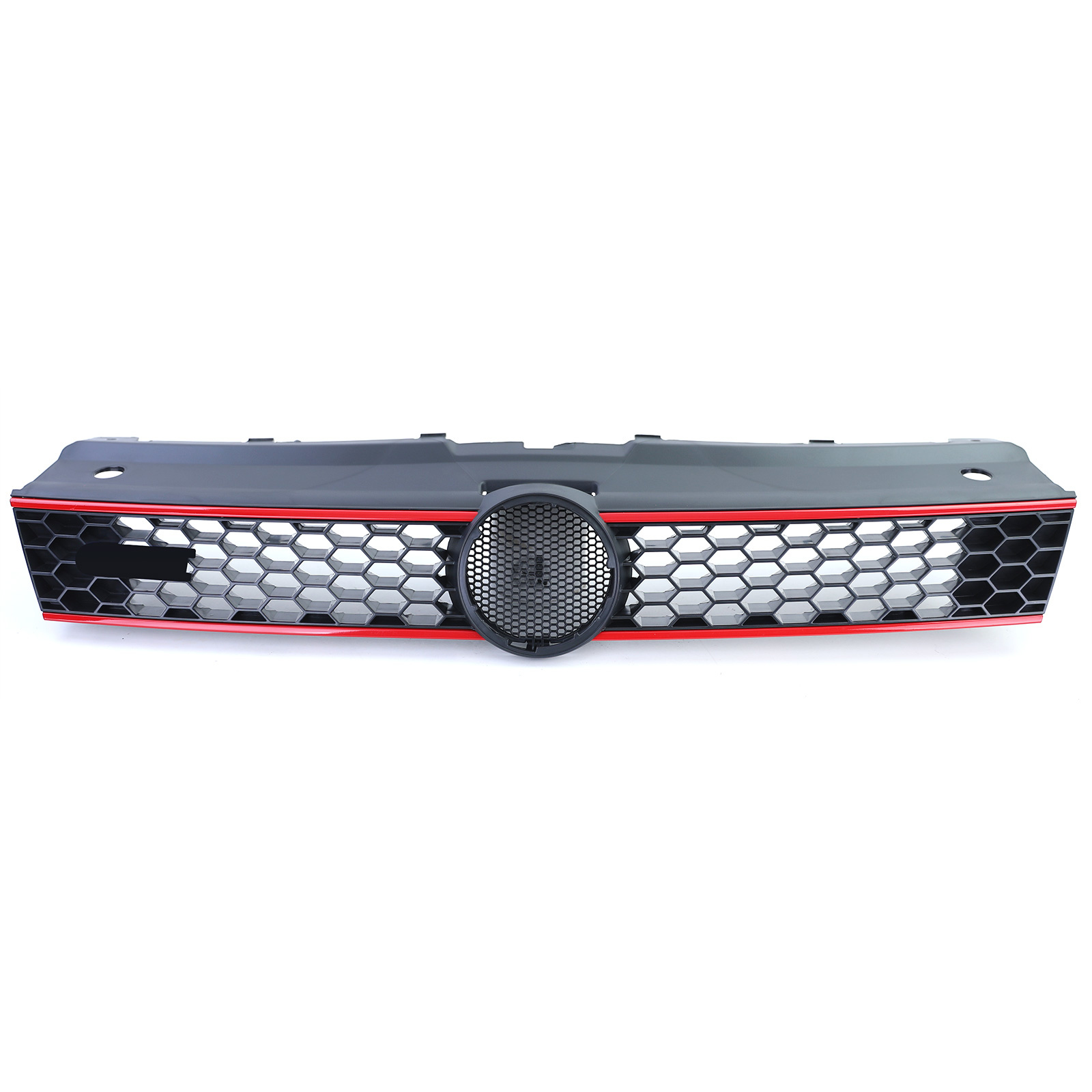 Autogrille - VW Polo 5 6R 6C 09-17 - sport optiek - zwart glans met rode sierstrepen -