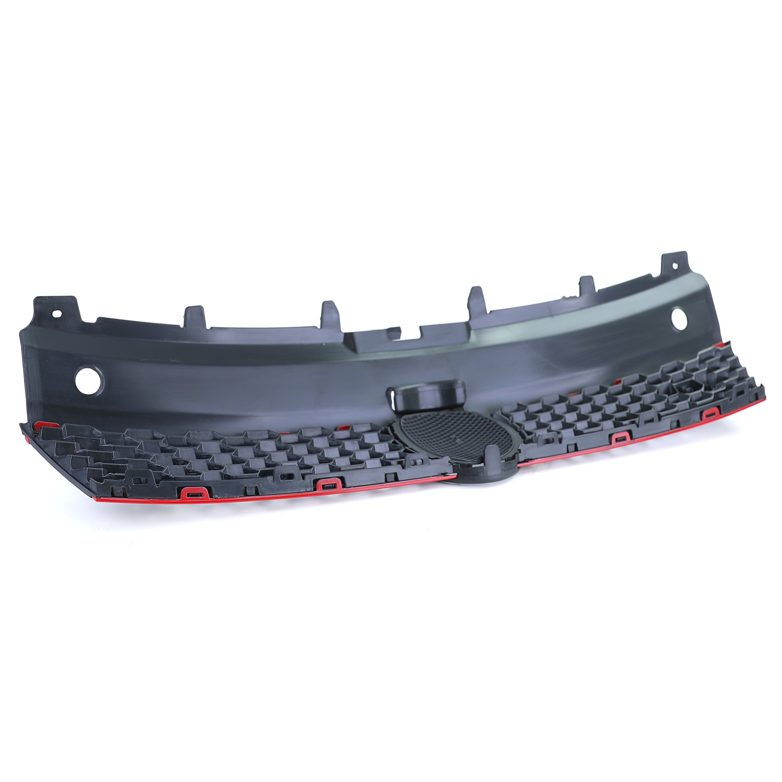 Autogrille - VW Polo 5 6R 6C 09-17 - sport optiek - zwart glans met rode sierstrepen -