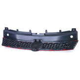 Autogrille geschikt voor VW Polo 5 6R 6C 09-17 - sport optiek - zwart glans met rode sierstrepen -