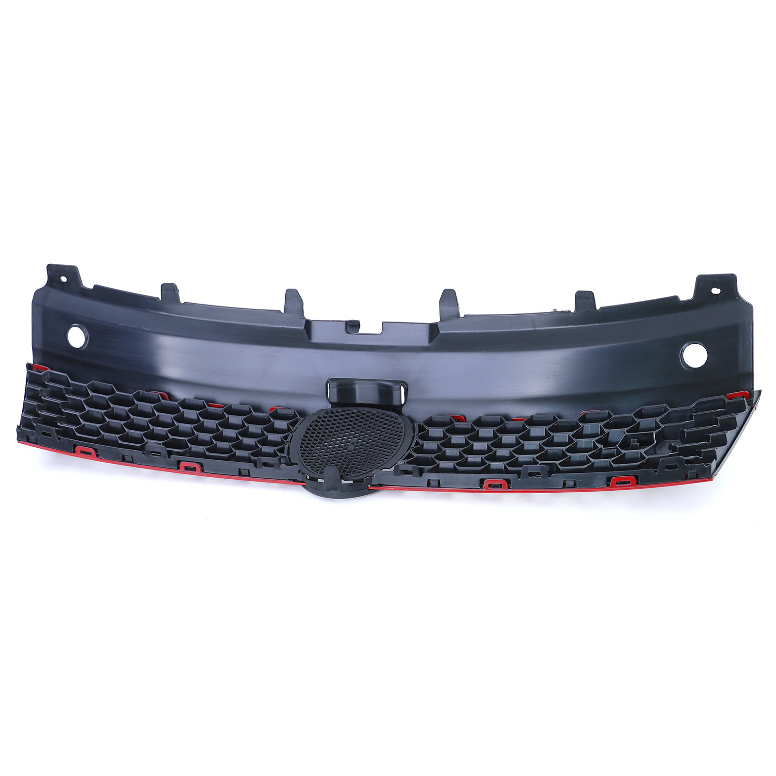 Autogrille - VW Polo 5 6R 6C 09-17 - sport optiek - zwart glans met rode sierstrepen -