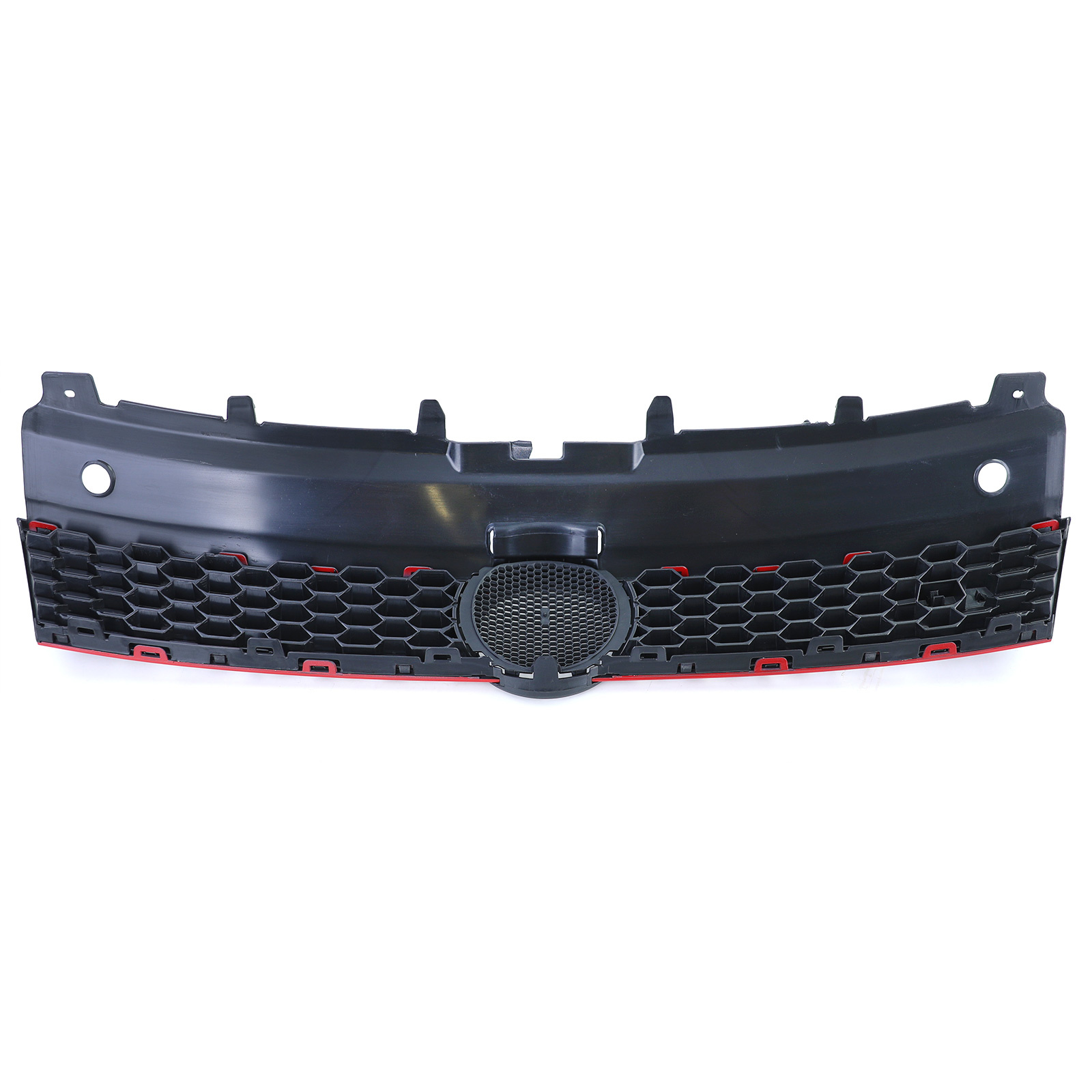 Autogrille - VW Polo 5 6R 6C 09-17 - sport optiek - zwart glans met rode sierstrepen -