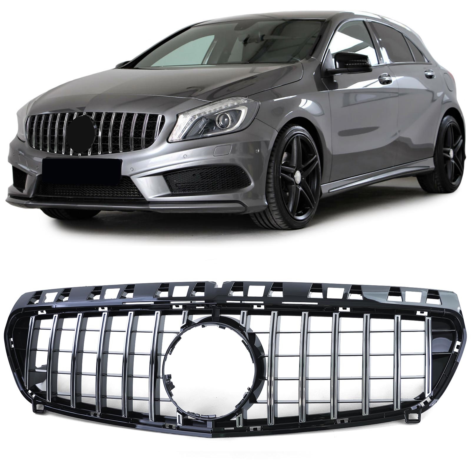 Autogrille - Mercedes A-klasse W176 12-15 - Sport optiek - Glans zwart/chroom