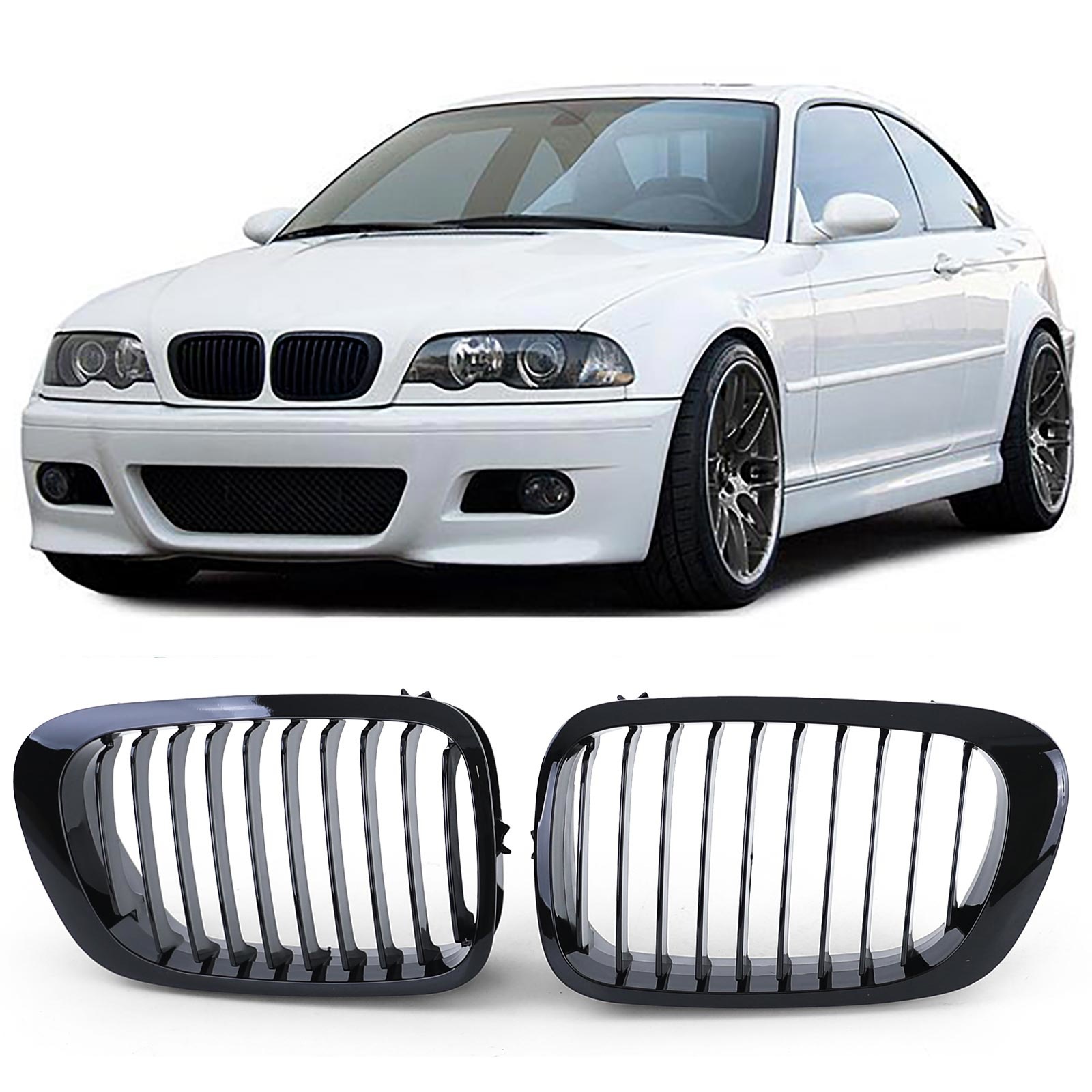 Sport Grill - BMW 3 Serie E46 Coupe Cabrio 99-03 - 2-delig - Zwart glans