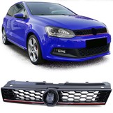 Autogrille - VW Polo 5 6R 6C 09-17 - Sport optiek - Glanzend zwart met rode sierstreep