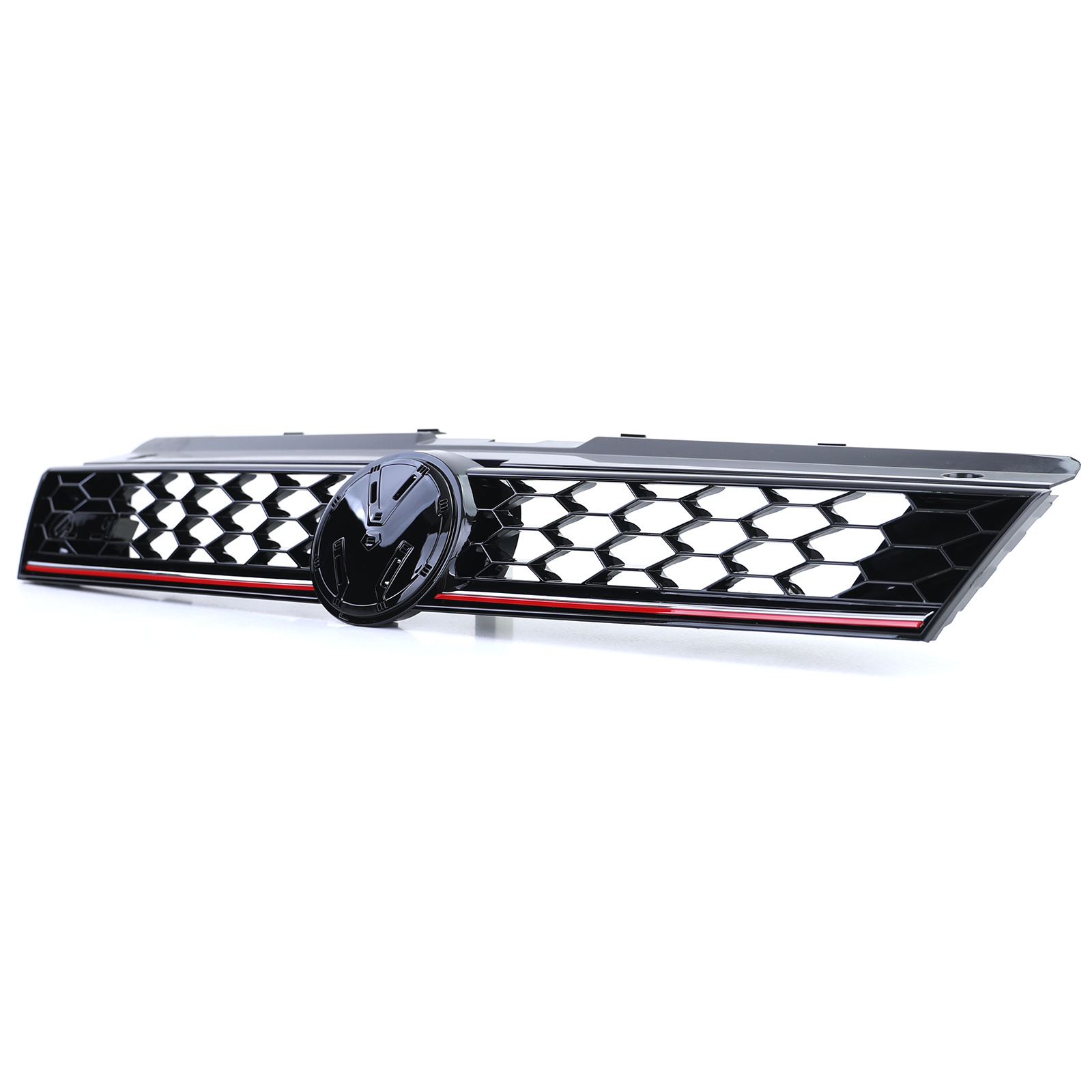 Autogrille - VW Polo 5 6R 6C 09-17 - Sport optiek - Glanzend zwart met rode sierstreep