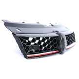Autogrille geschikt voor VW Polo 5 6R 6C 09-17 - Sport optiek - Glanzend zwart met rode sierstreep