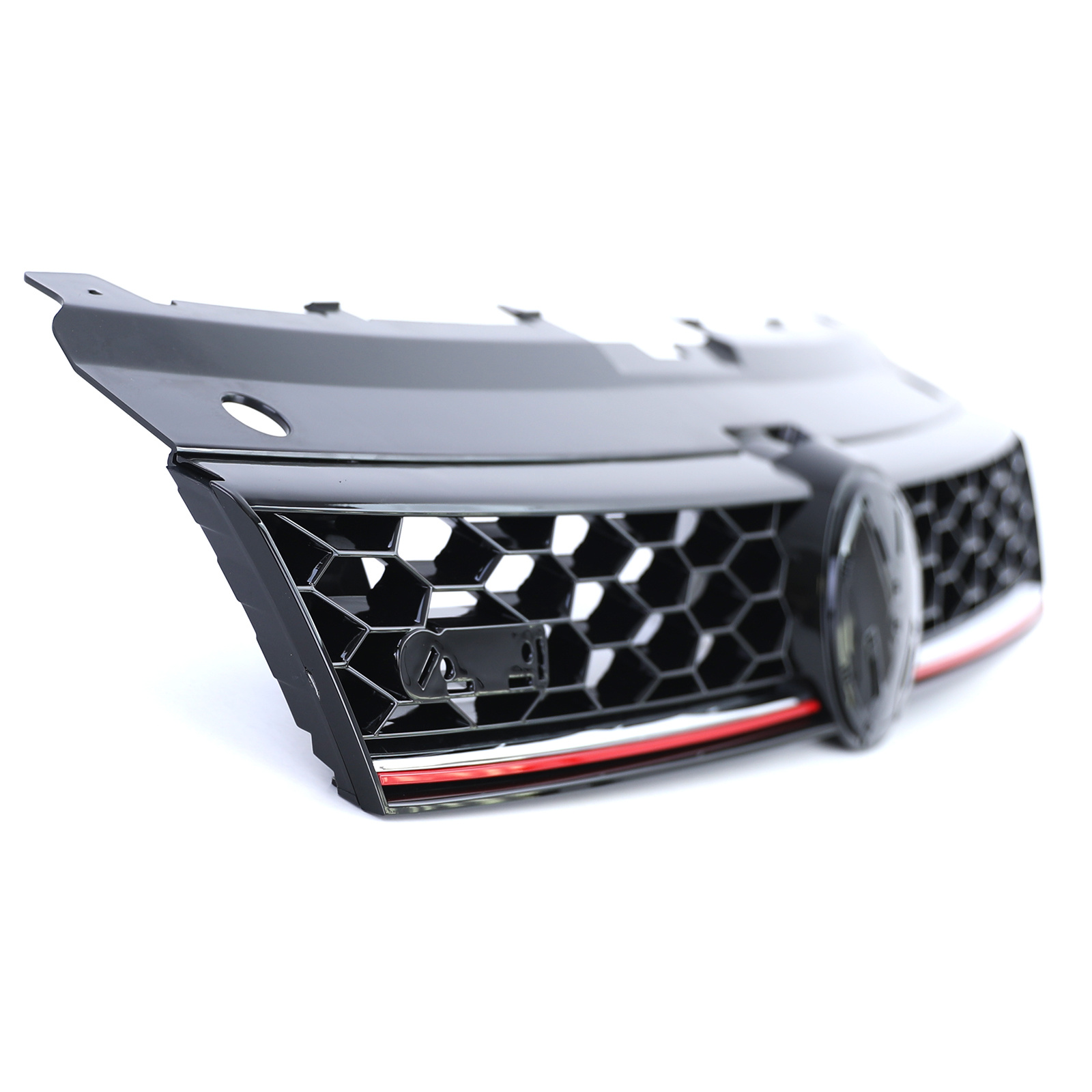 Autogrille geschikt voor VW Polo 5 6R 6C 09-17 - Sport optiek - Glanzend zwart met rode sierstreep