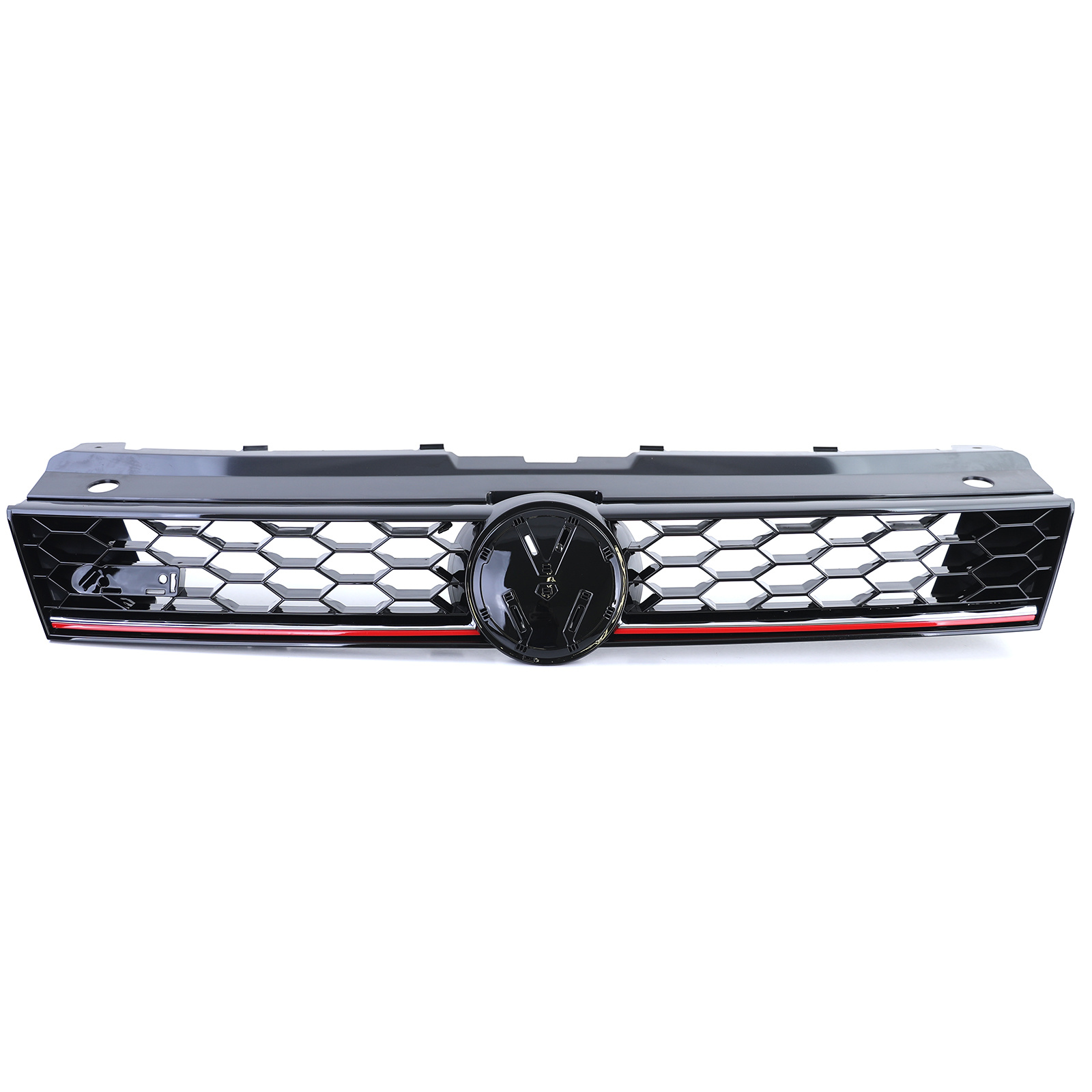 Autogrille - VW Polo 5 6R 6C 09-17 - Sport optiek - Glanzend zwart met rode sierstreep