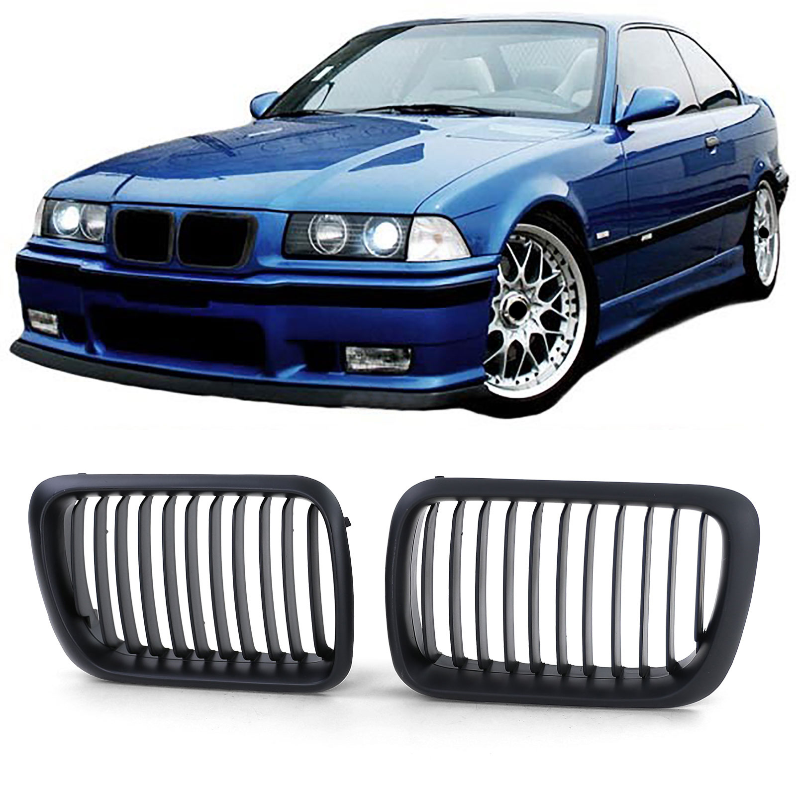 Sport Grill - BMW 3 serie E36 Facelift vanaf 96 - 2 delen - PERFORMANCE ZWART MAT
