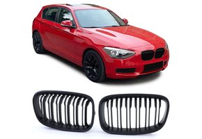 Grill Nieren geschikt voor BMW 1 serie F20 F21 10-14 - Dubbele stang - Perf. Zwart Mat