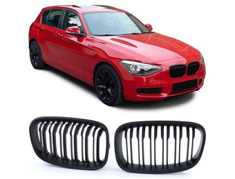 Grill Nieren - BMW 1 serie F20 F21 10-14 - Dubbele stang - Perf. Zwart Mat