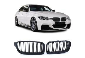 Grill nieren - geschikt voor BMW 3 Serie F30 F31 11-19 - Sportradiatorrooster dubbele stang - PERFORMANCE ZWART MAT